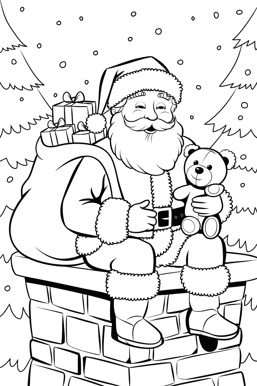 santa in chimney free coloring page