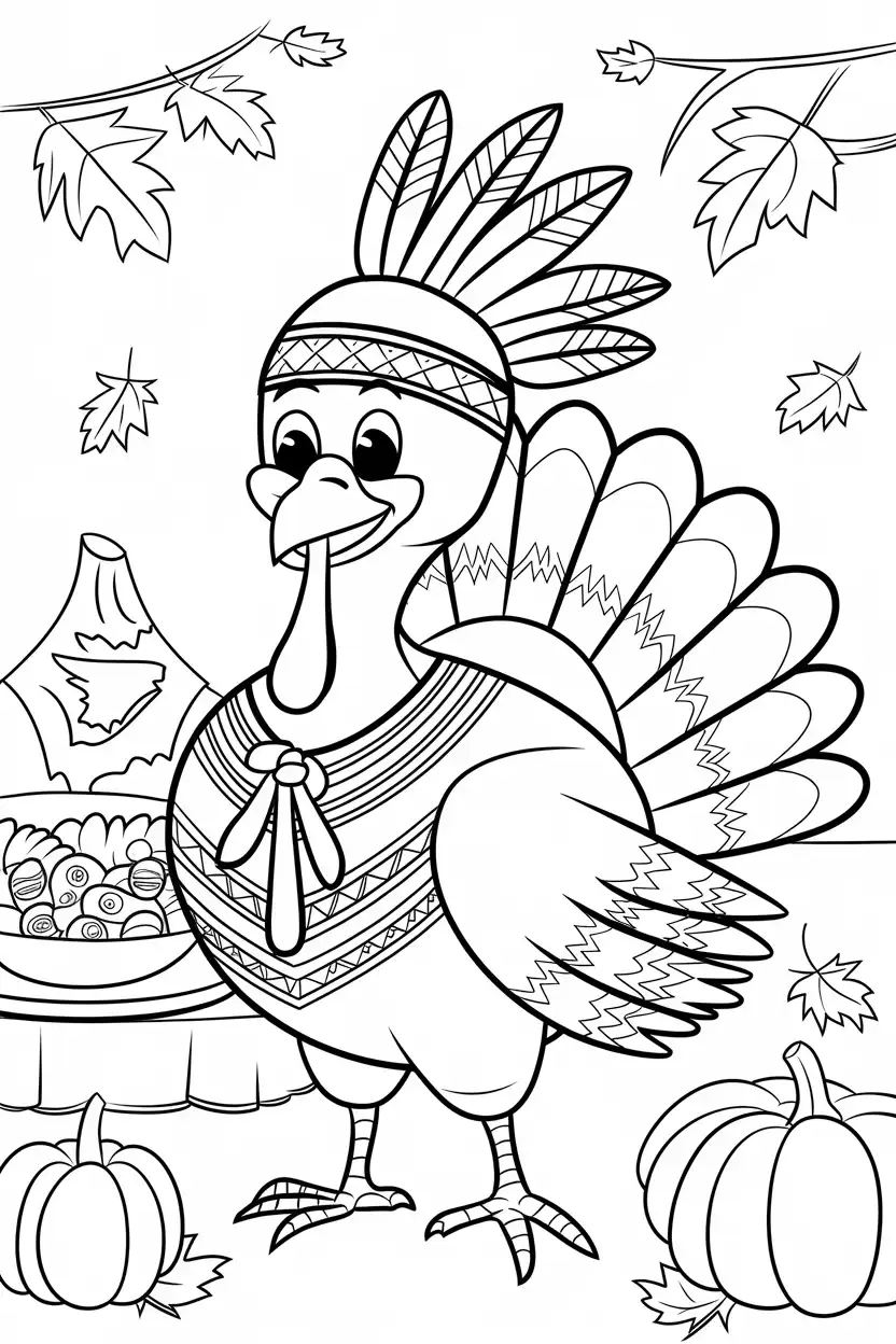 cute turkey coloring page for kids