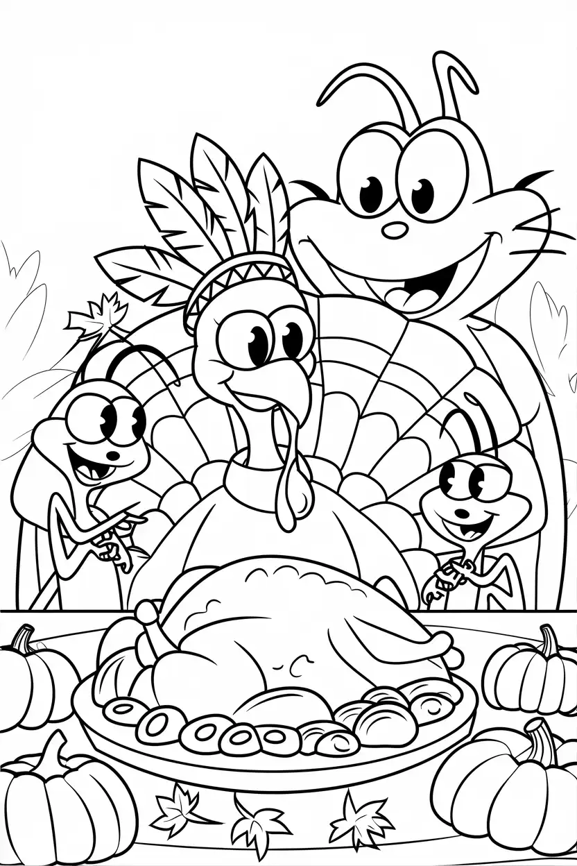 oloring page with turkey and friends