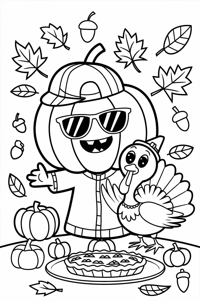 turkey and pumpkin coloring page