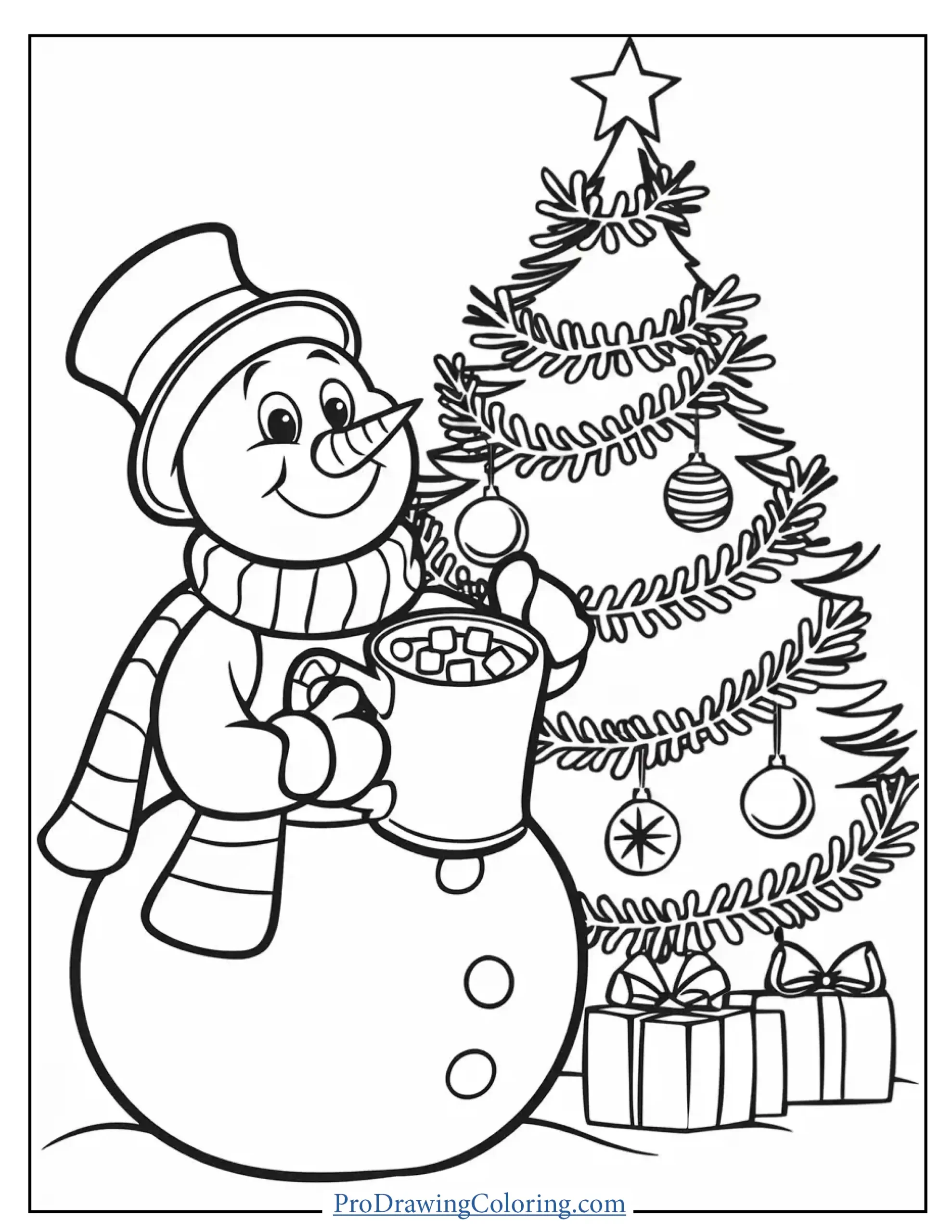 Snowman with tree for coloring