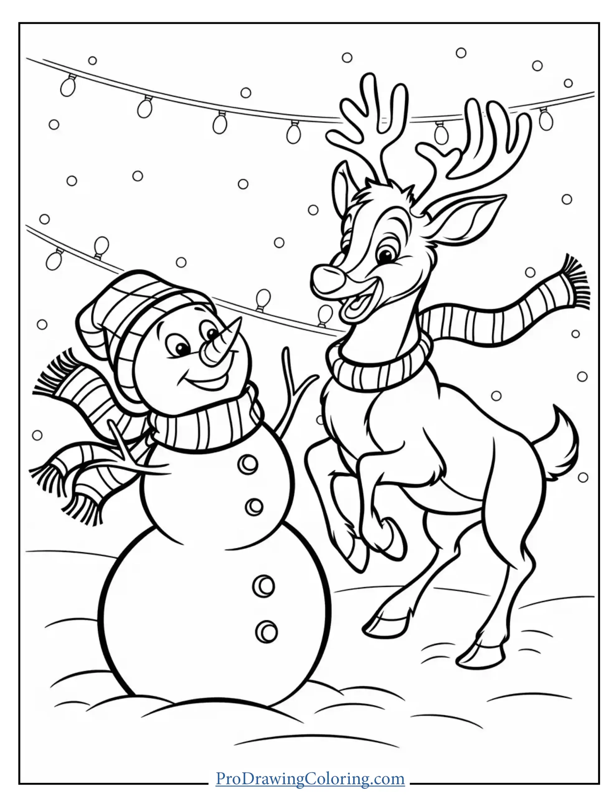 snowman and reindeer coloring page