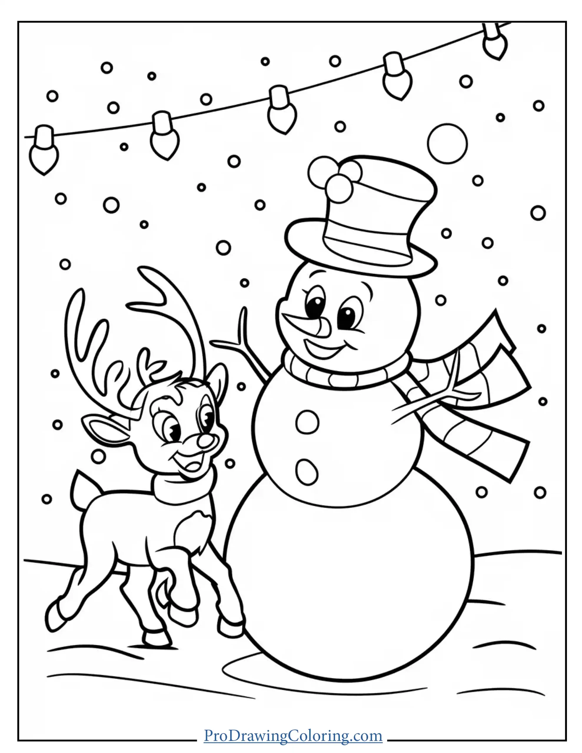 snowman and reindeer coloring page