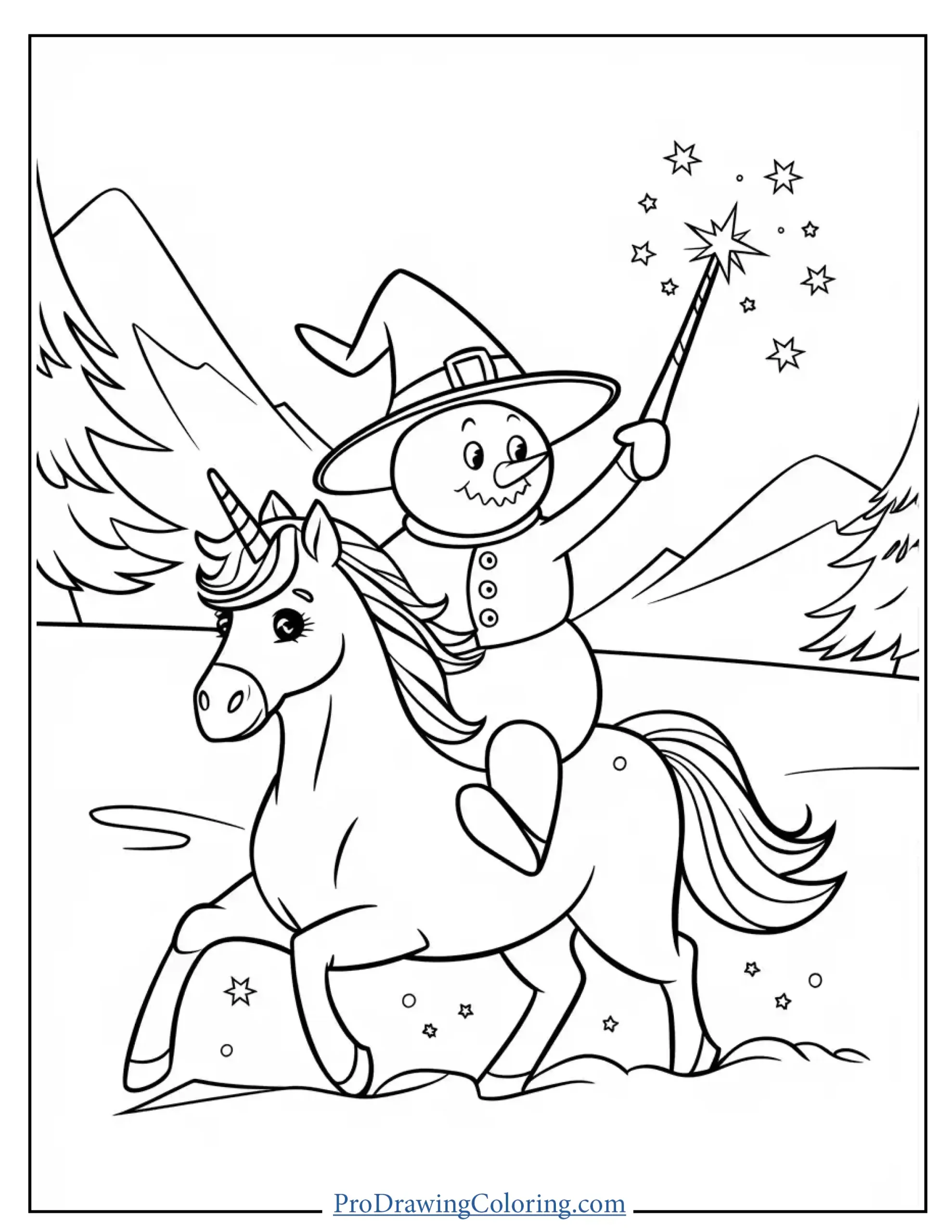 snowman riding unicorn printable