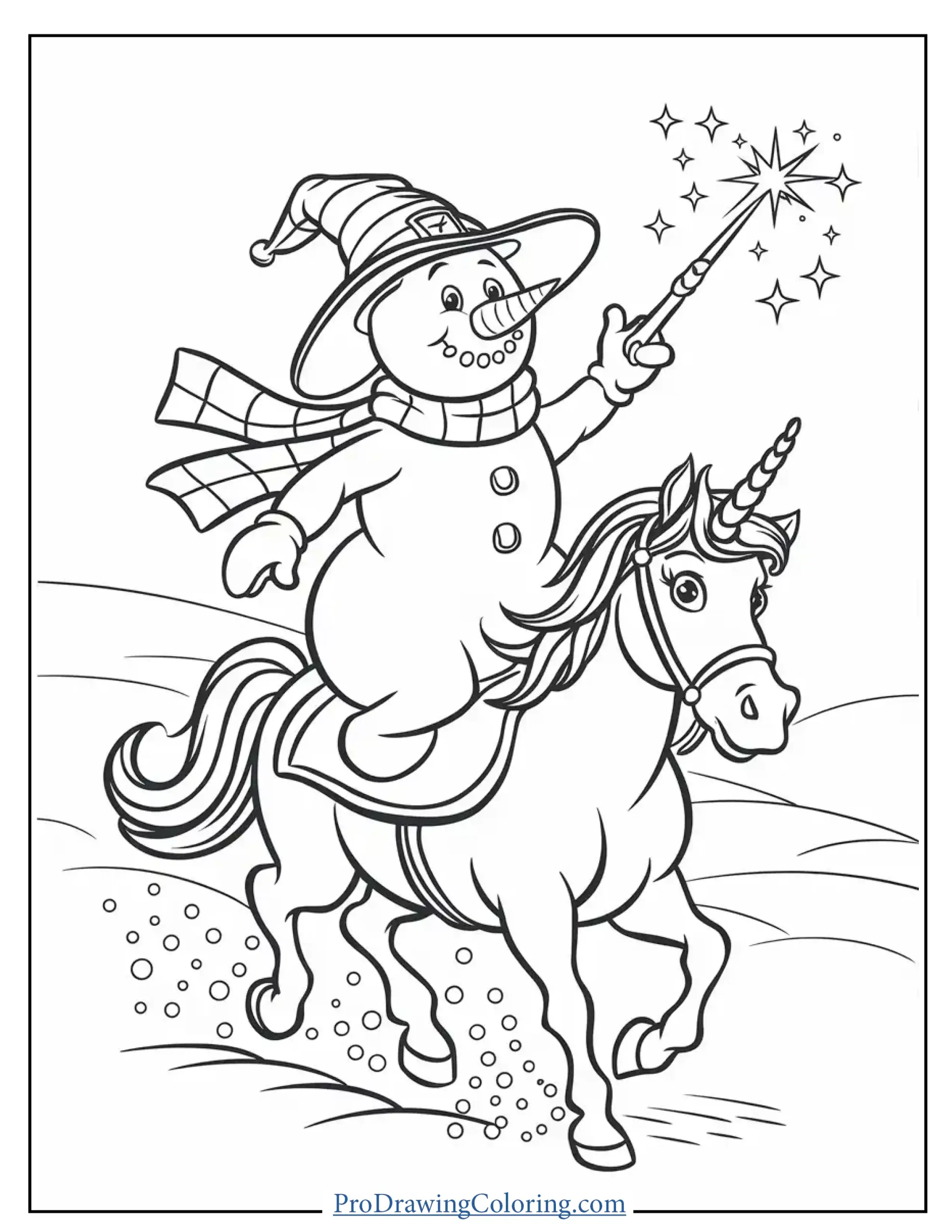 snowman riding unicorn sheet printable