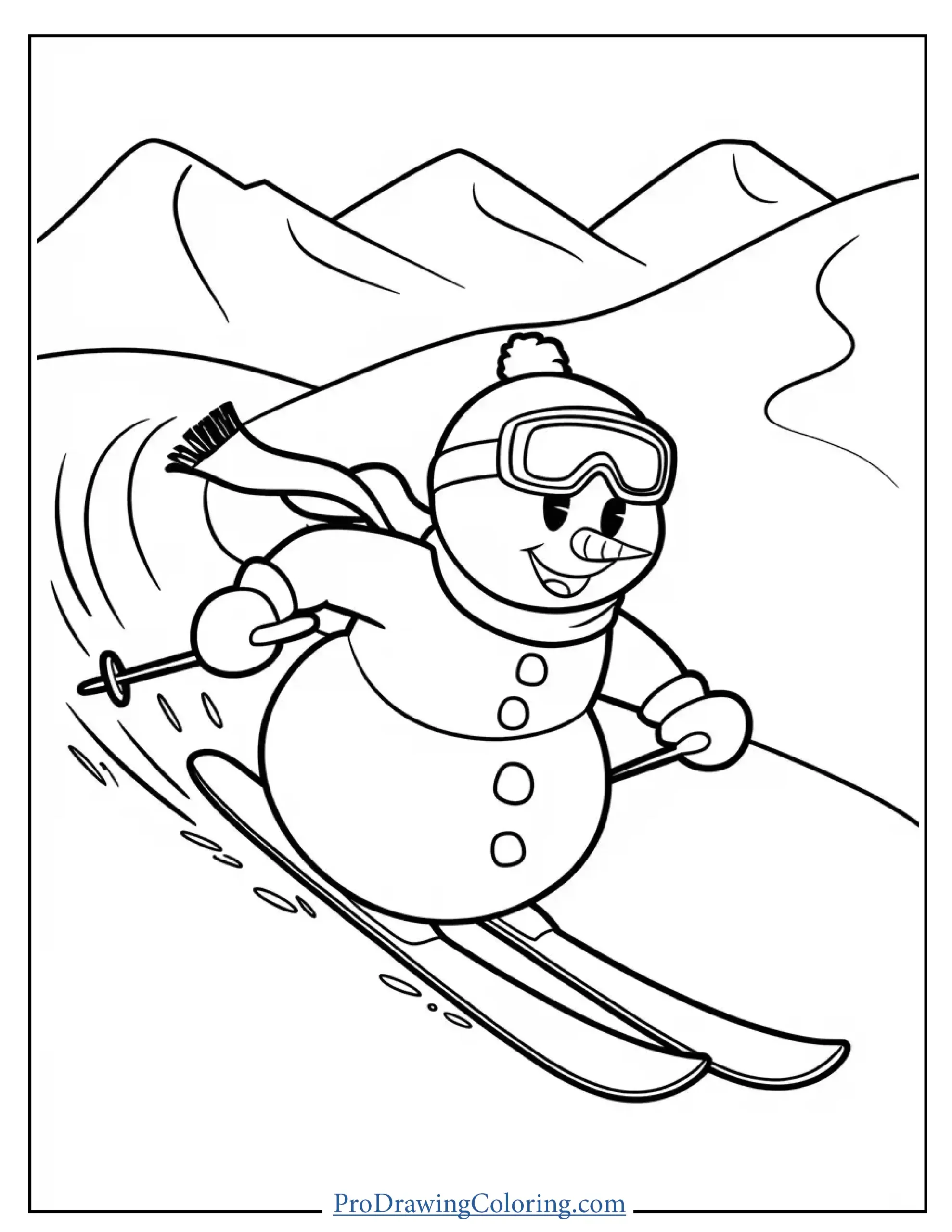 snowman skiing coloring page