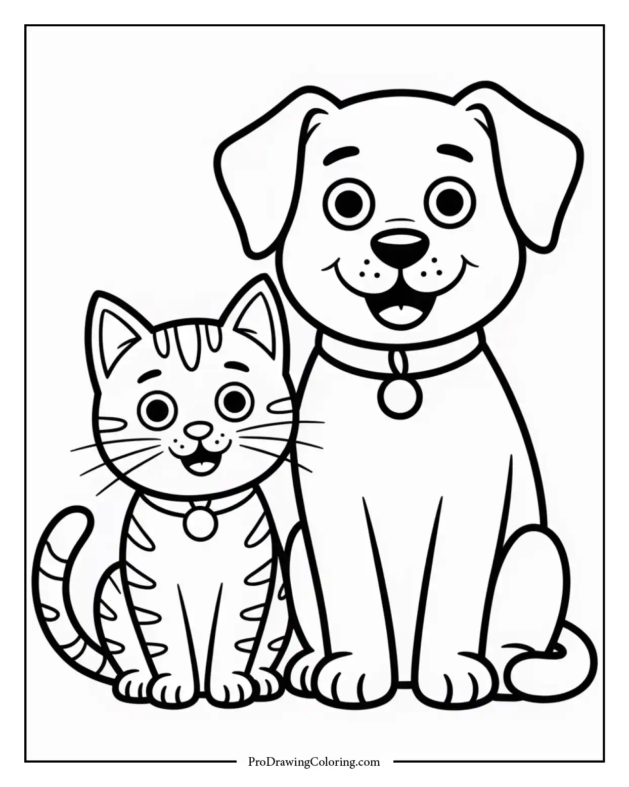 cat and dog coloring page Printable coloring page of a friendly cat and dog sitting side by side, perfect for kids and animal lovers