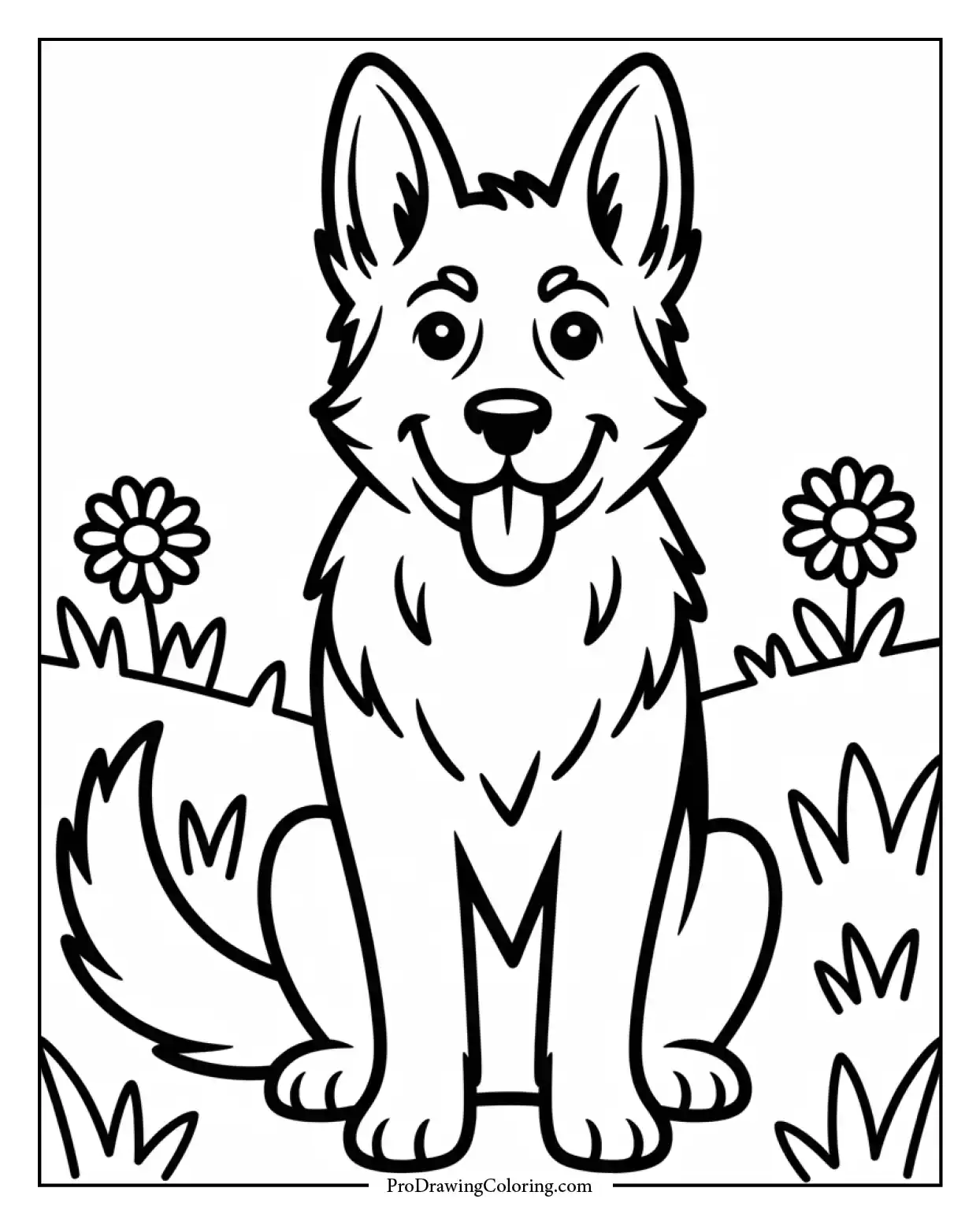 cute german shepherd for kids coloring sheet Simple and adorable German Shepherd coloring sheet designed for kids with bold, easy lines