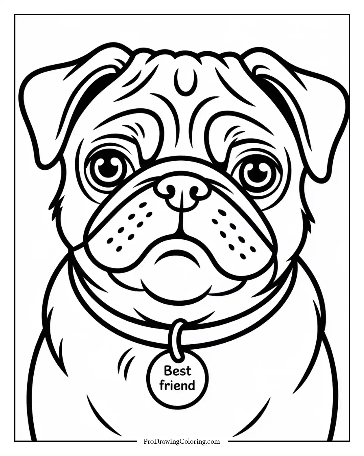 cute pug dog face coloring page Printable coloring page featuring a close-up of a pug dog’s adorable wrinkled face, easy to color
