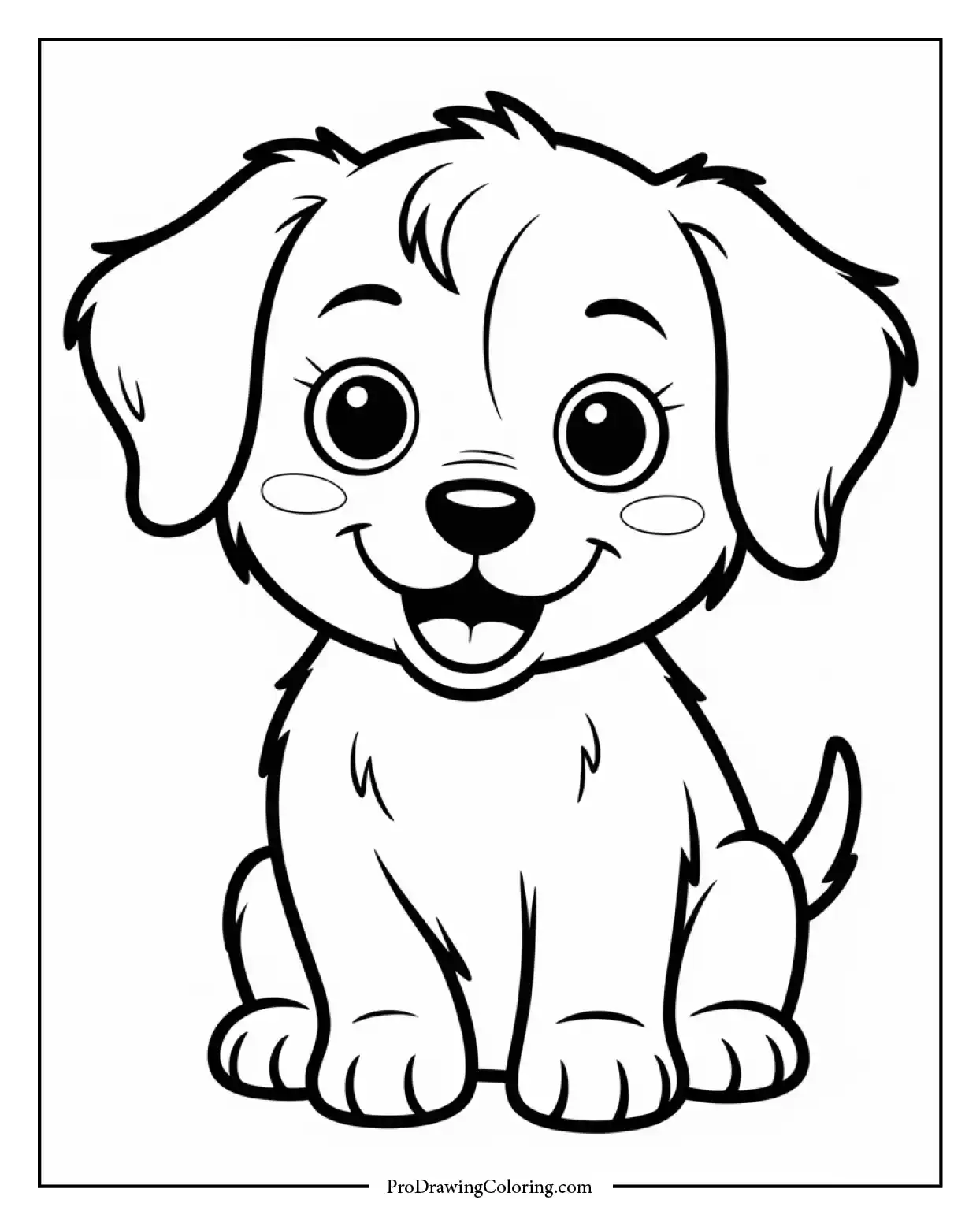 cute puppy coloring page Printable coloring page of a cute puppy sitting with a wagging tail and floppy ears, great for kids and girls