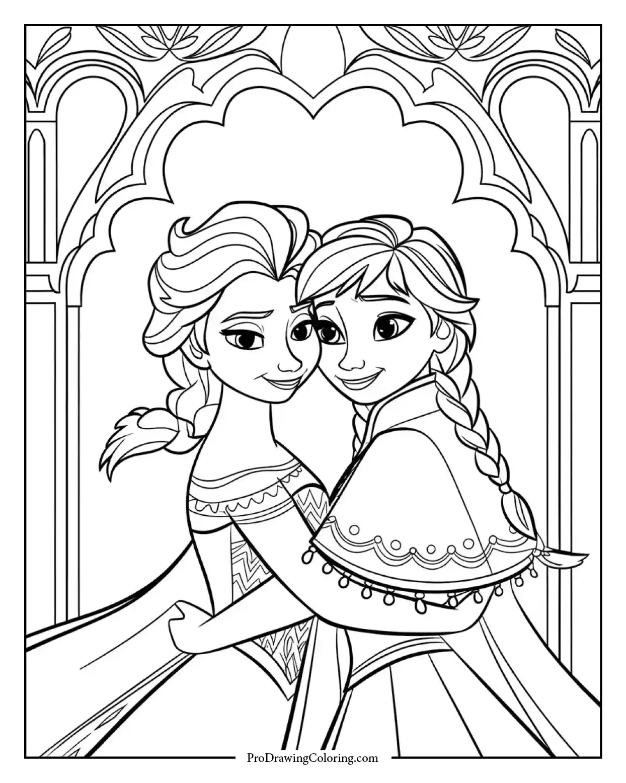Anna and Elsa hugging warmly, tender sister moment