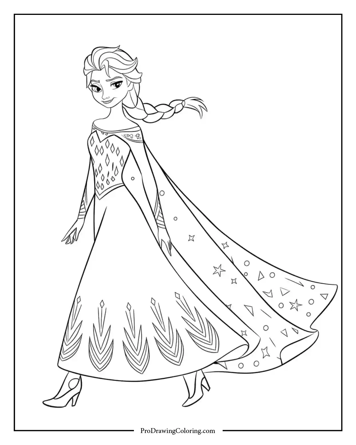 Queen Elsa walking through her snowy kingdom, scenic view