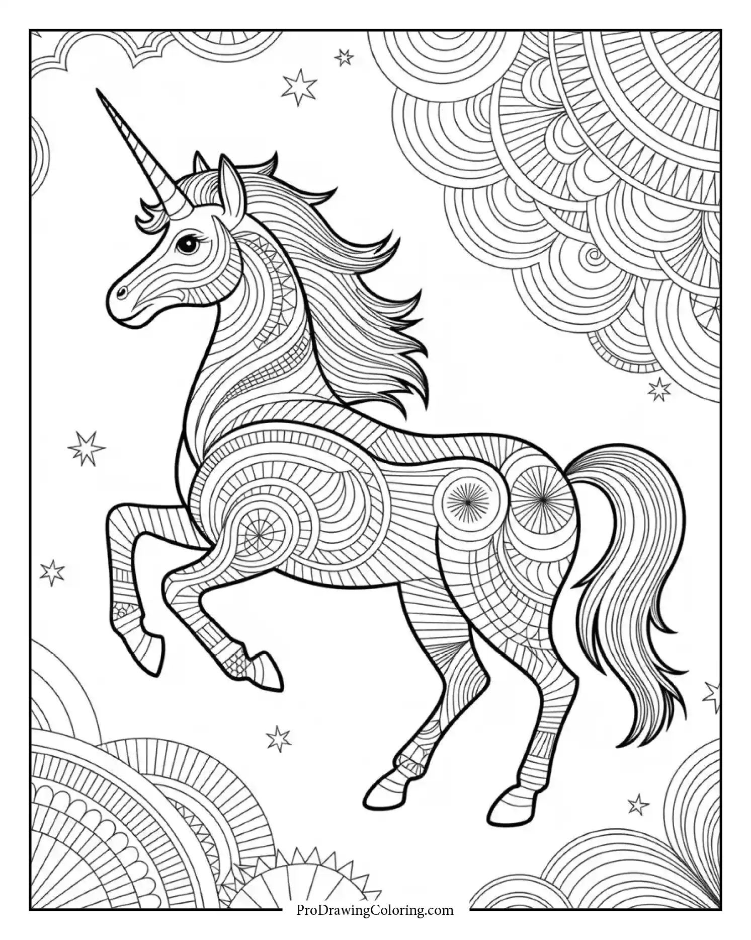 abstract unicorn coloring page adults Abstract unicorn coloring page for adults with artistic geometric patterns