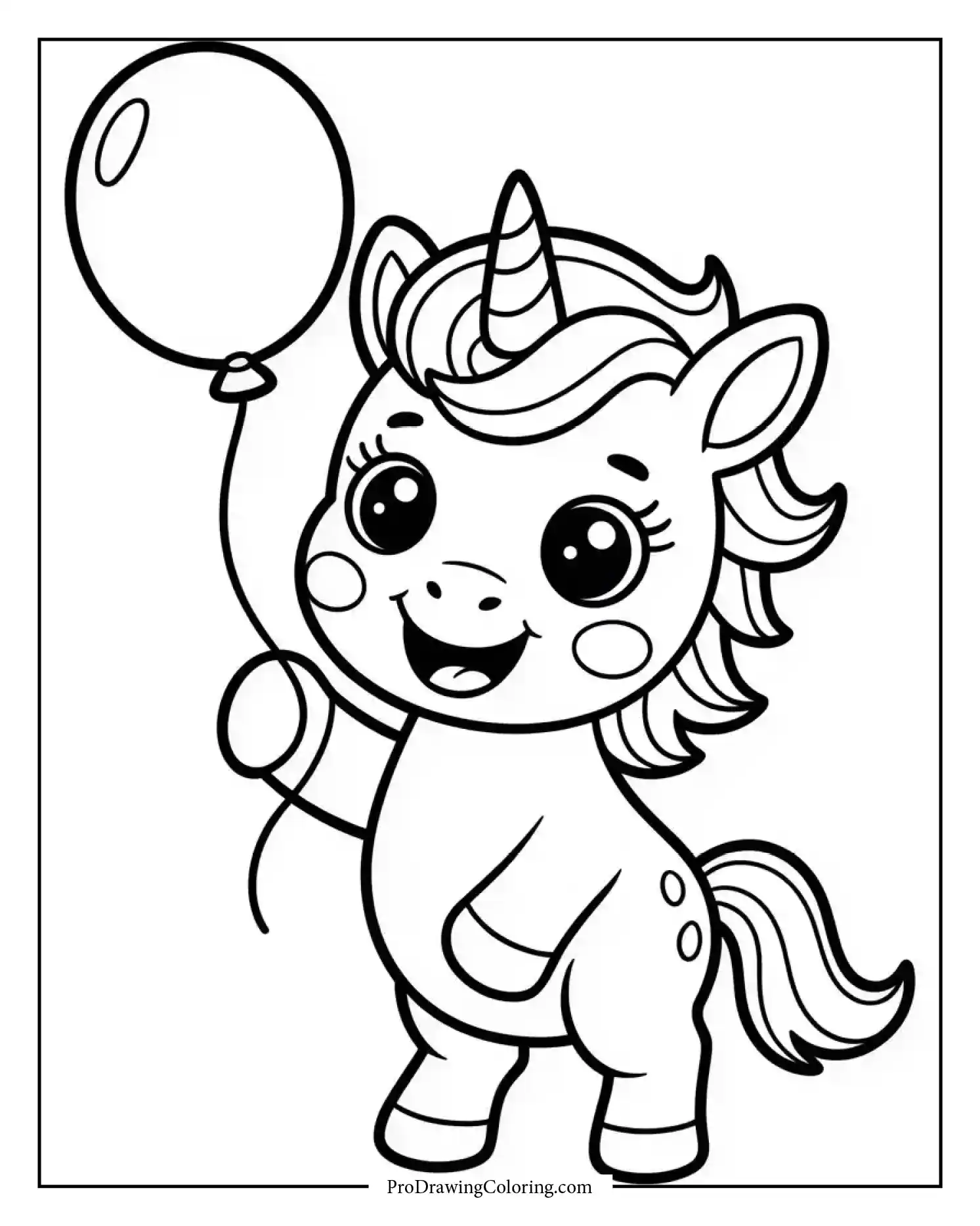 baby unicorn balloon coloring page Playful baby unicorn coloring page with a unicorn holding a balloon