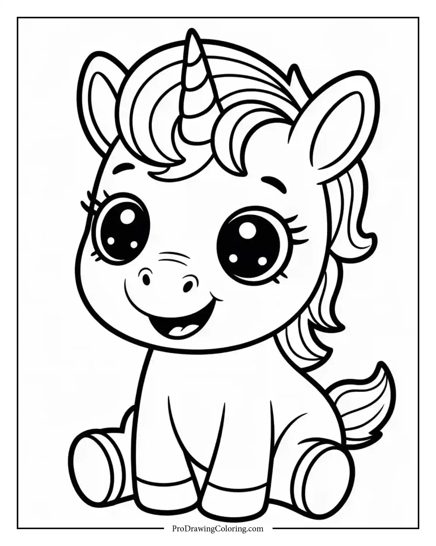 baby unicorn sitting coloring page Sweet baby unicorn coloring page of a unicorn sitting happily