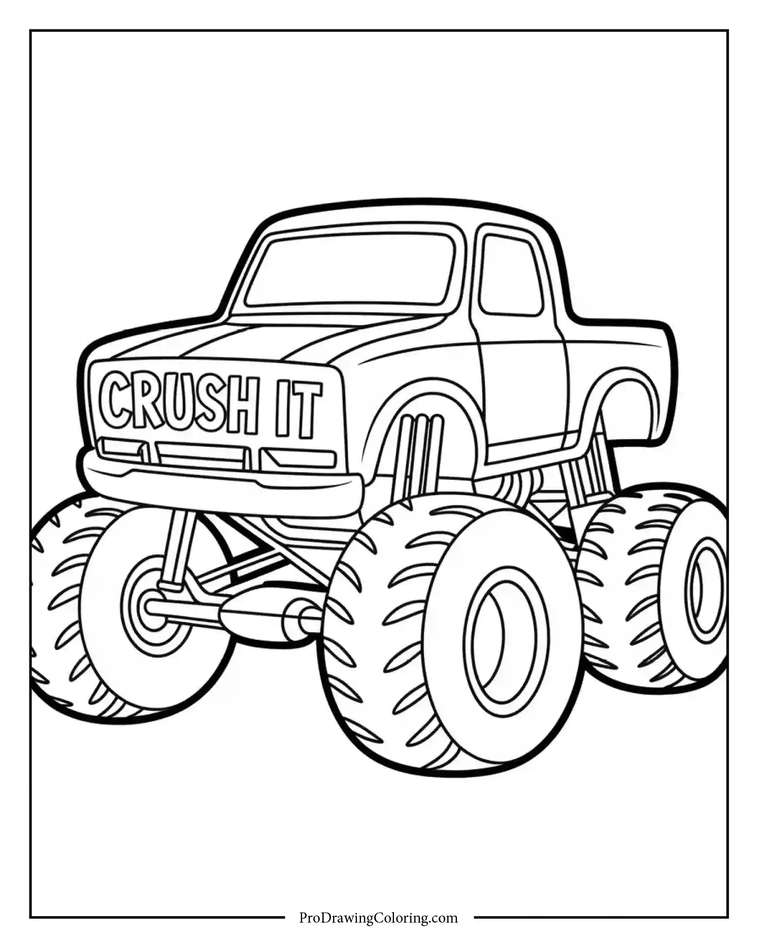 Simple outlined monster truck with clean design, easy to color page