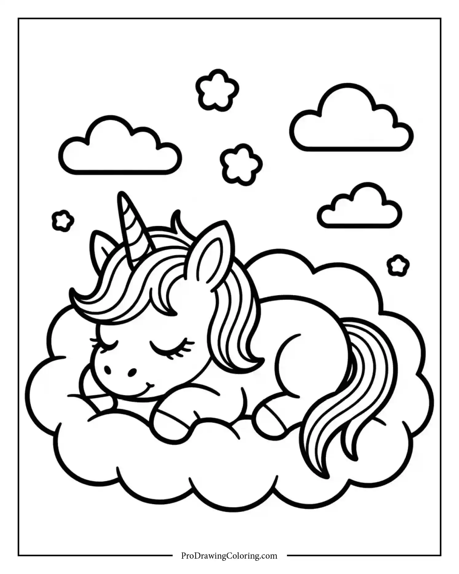 sleeping baby unicorn coloring page Adorable baby unicorn coloring page with a unicorn peacefully sleeping on a cloud