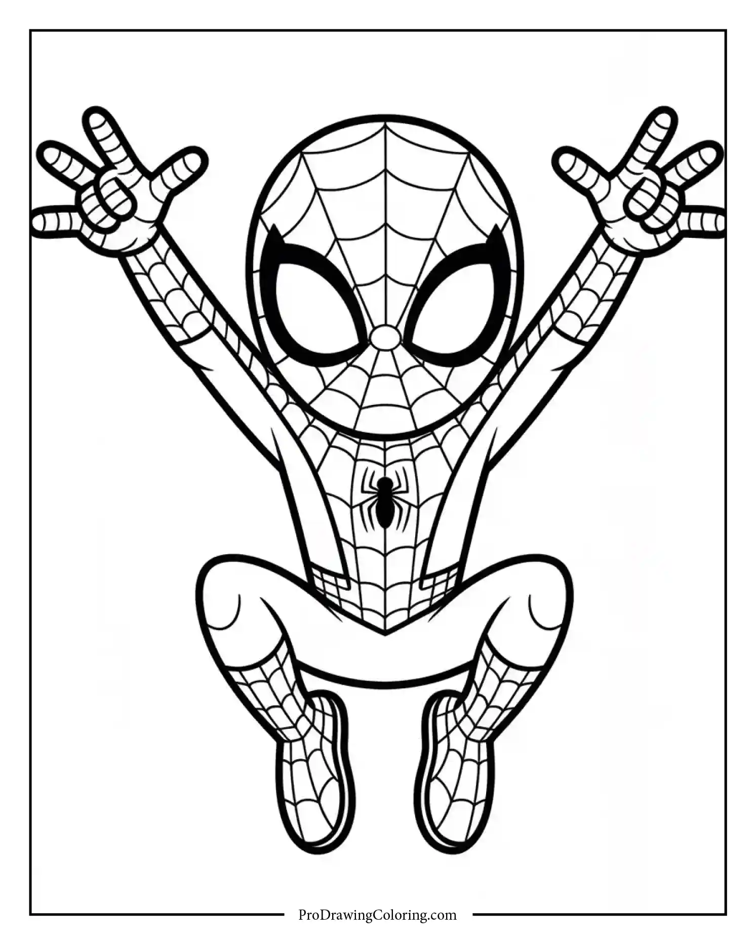 spiderman jumping coloring page Spiderman jumping in cartoon style, simple kids coloring page.