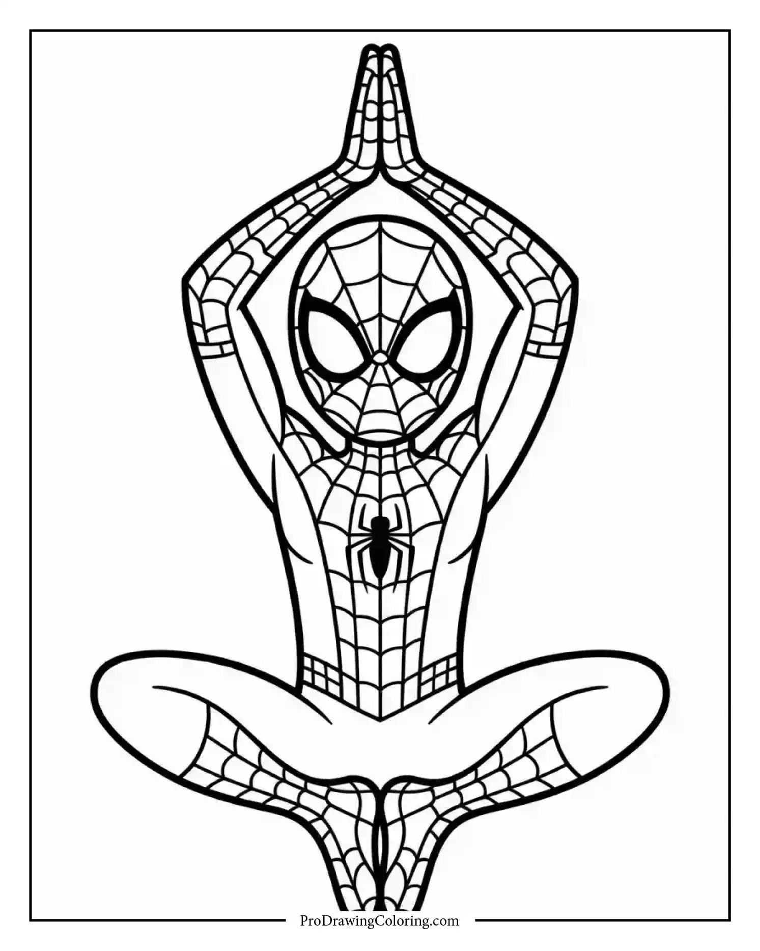 spiderman yoga coloring page Spiderman doing a yoga pose with calm expression, creative kids coloring page.