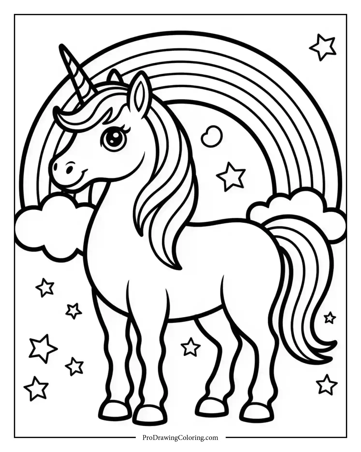 unicorn rainbow coloring page printable Colorful unicorn coloring page printable with rainbow background for kids