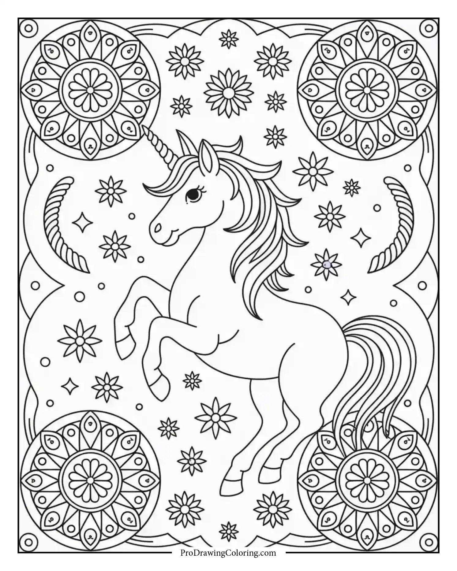 zen unicorn coloring page adults Zen unicorn coloring page for adults with relaxing symmetrical patterns