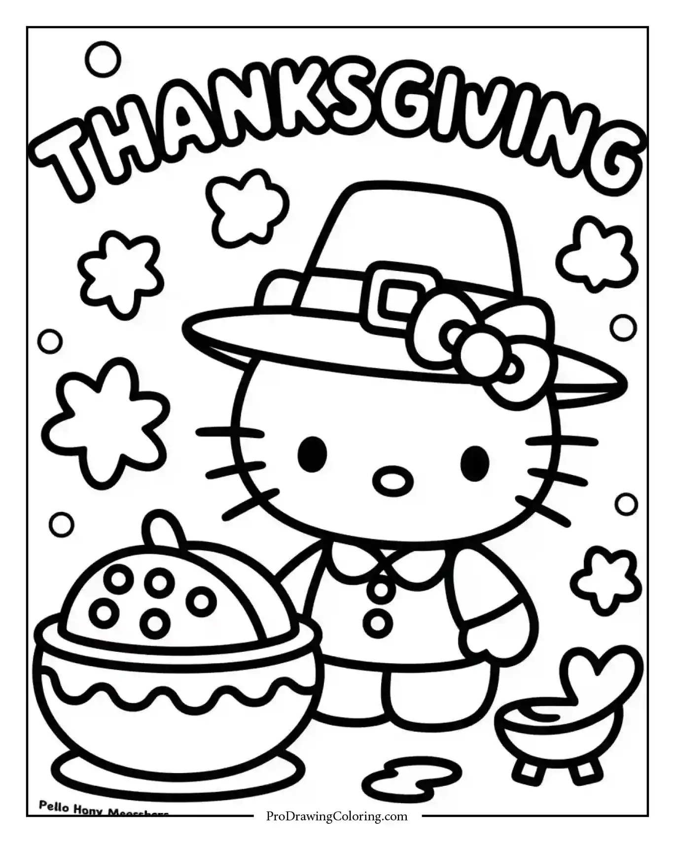 disney thanksgiving hello kitty Hello Kitty wearing a pilgrim hat near a Thanksgiving feast table