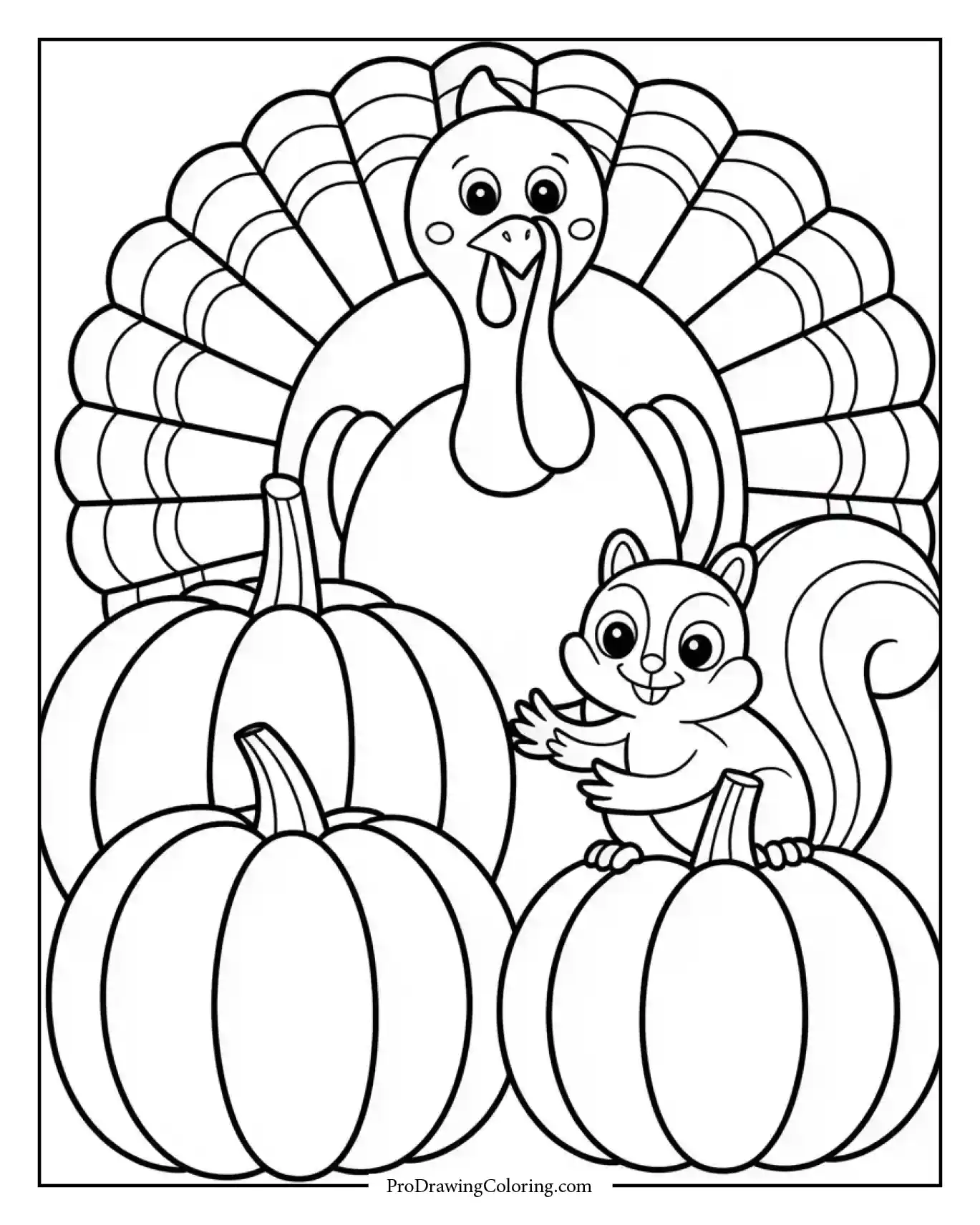 squirrel and turkey thanksgiving Printable Thanksgiving coloring page with squirrel and turkey together