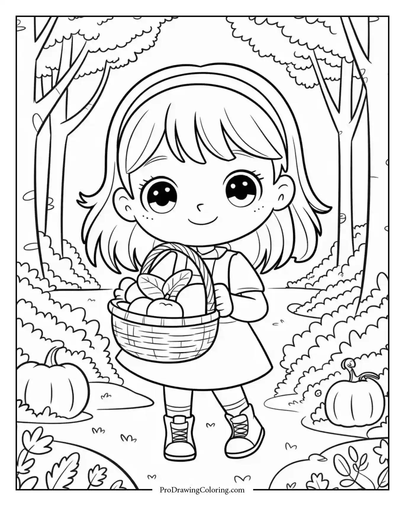 thanksgiving chibi girl forest Chibi girl holding a Thanksgiving basket in the forest