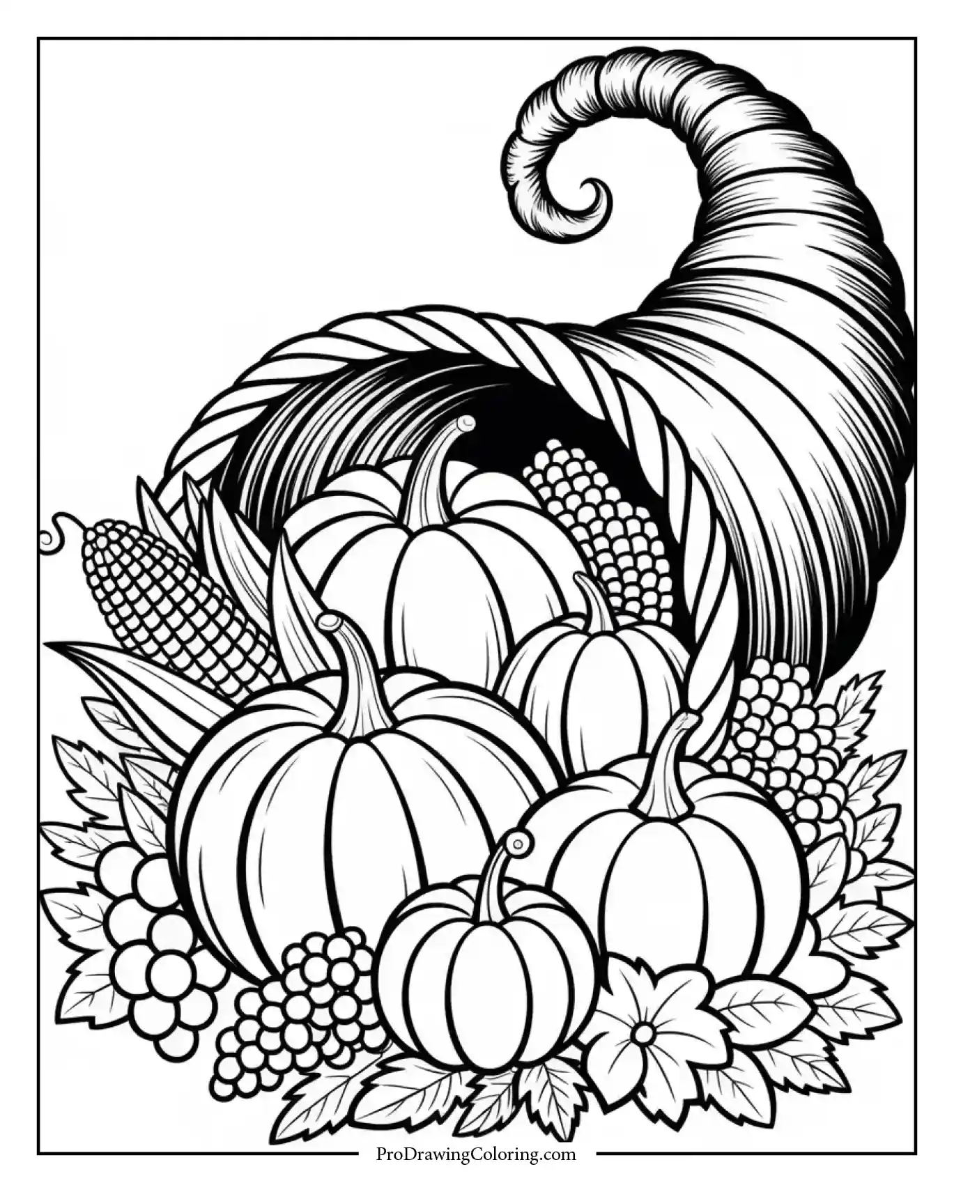 thanksgiving cornucopia printable Printable Thanksgiving coloring page of a cornucopia filled with harvest foods