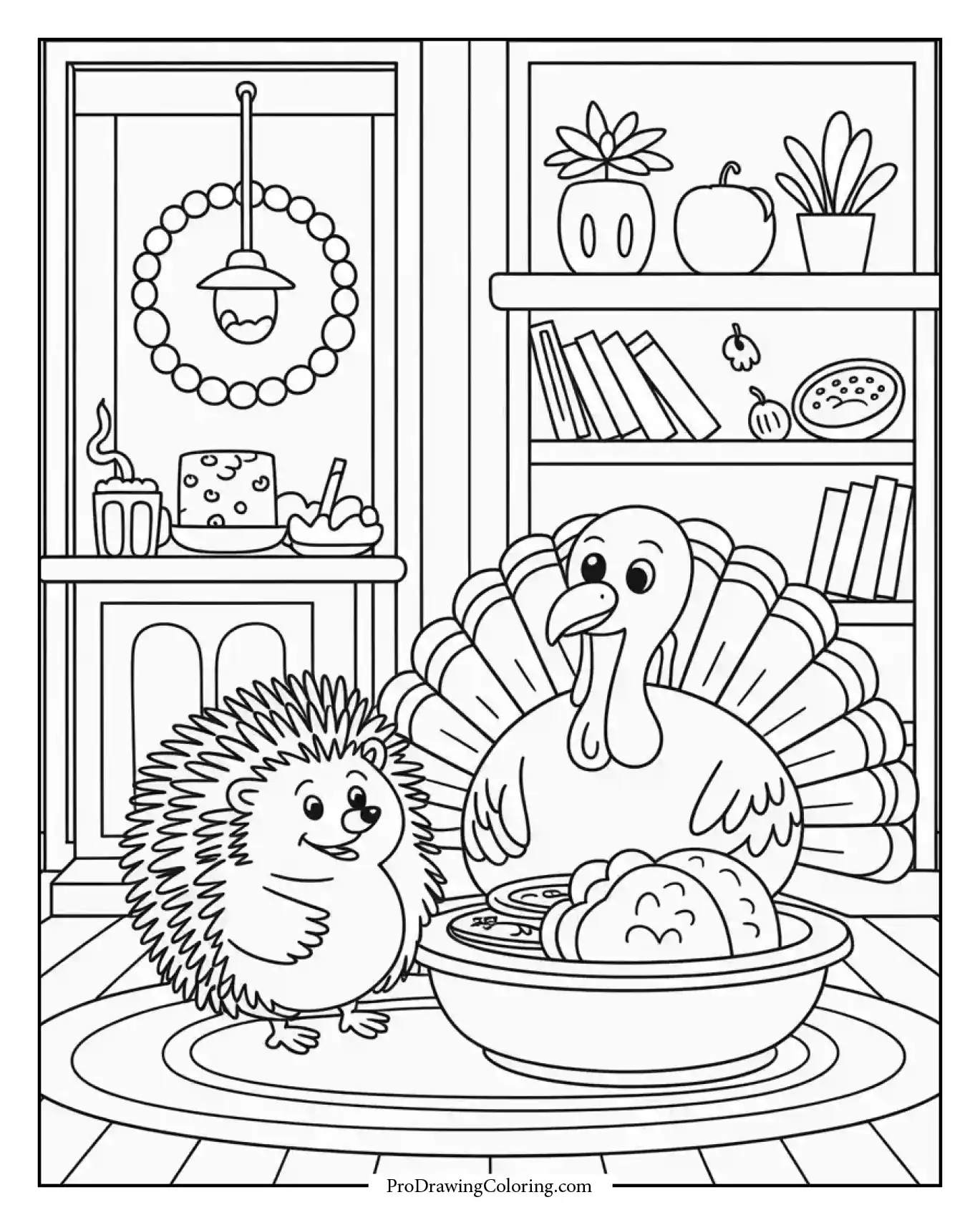 thanksgiving hedgehog turkey room Hedgehog and turkey sitting together inside a cozy Thanksgiving room