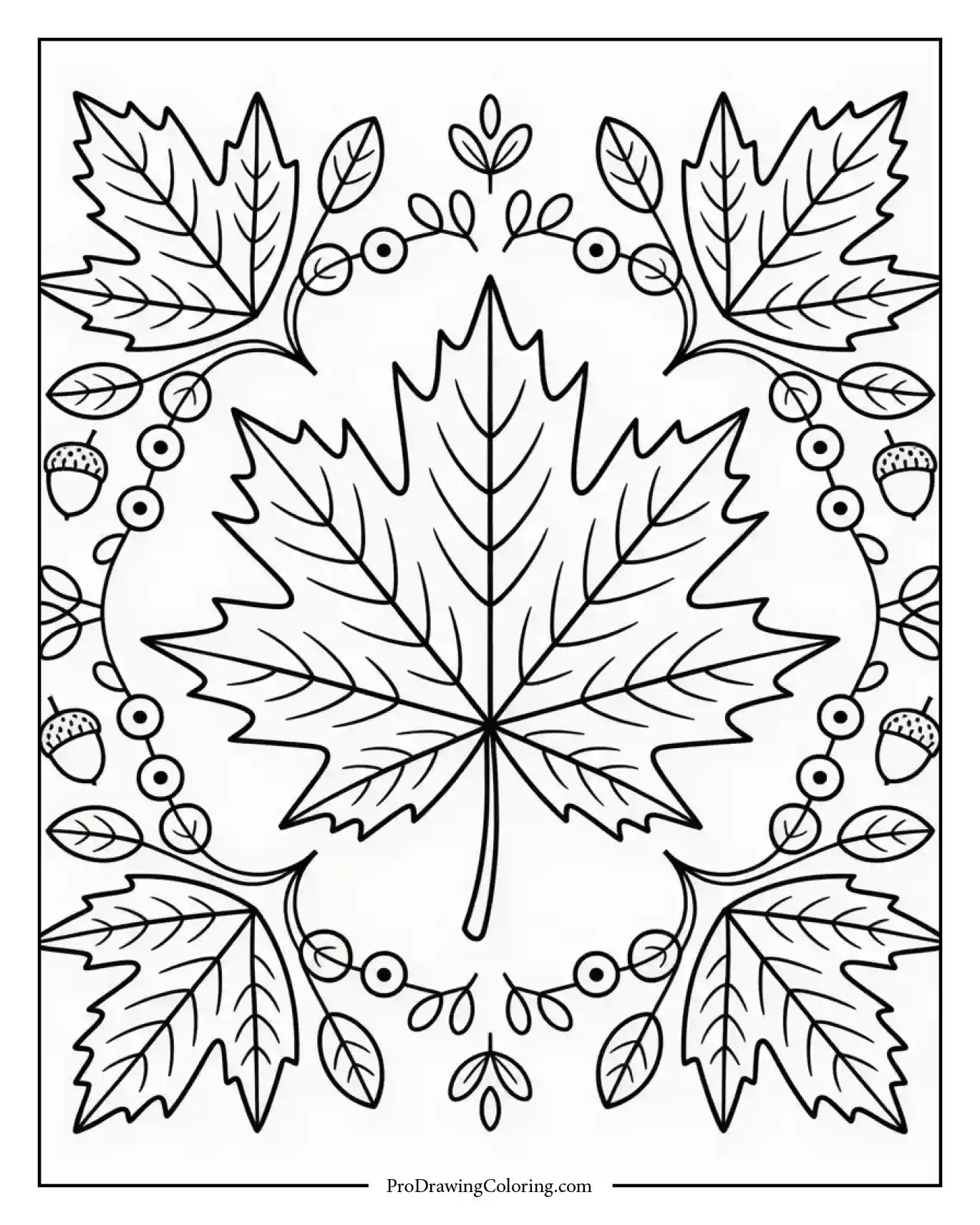 thanksgiving maple mandala A Thanksgiving coloring page of a maple leaf mandala with berries