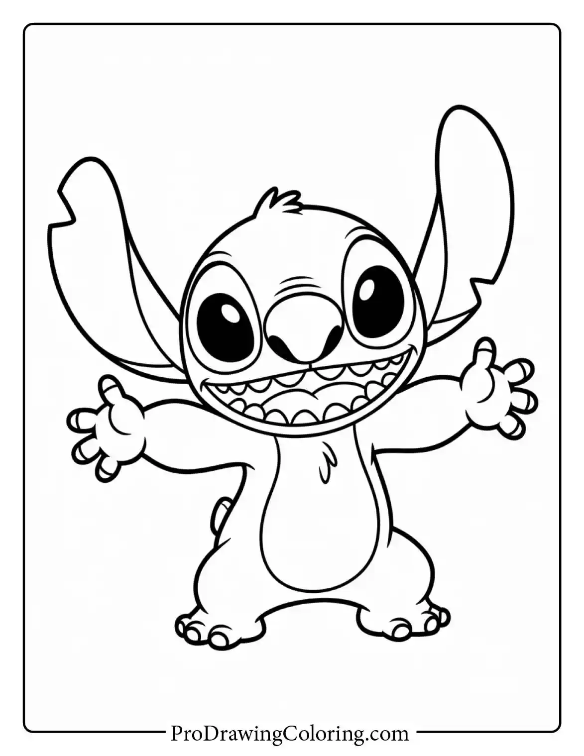 Download these adorable cute stitch coloring pages showing a happy character ready for a hug.