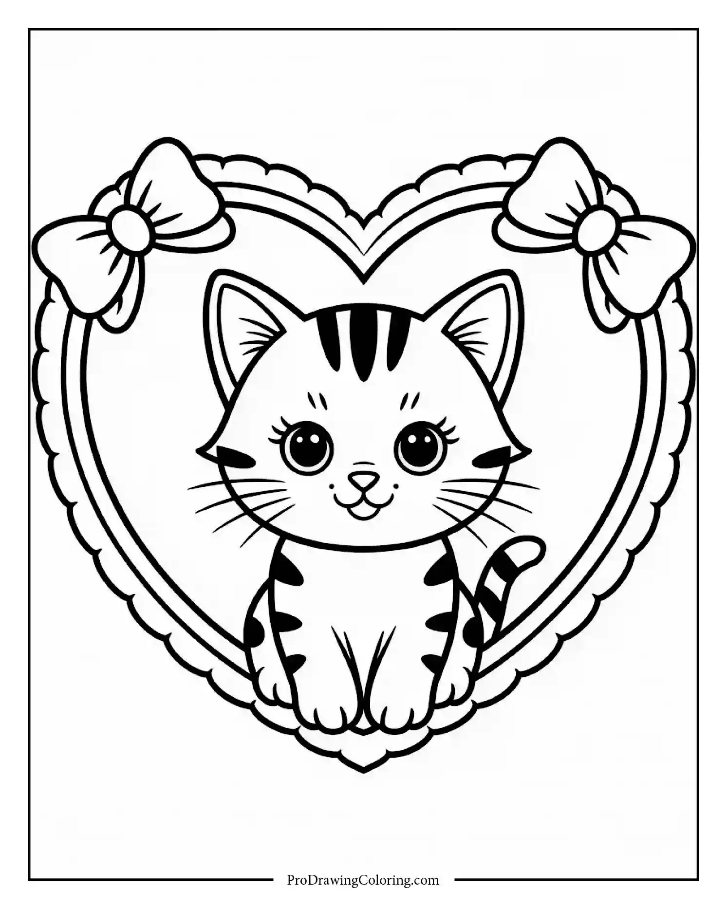 adorable kitten coloring sheet Adorable kitten coloring page with heart and bow decorations