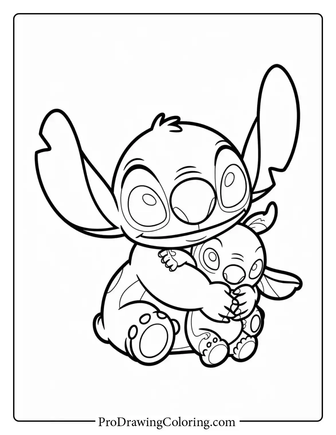 Very adorable stitch coloring pages of him holding a baby plush that looks like scrump.