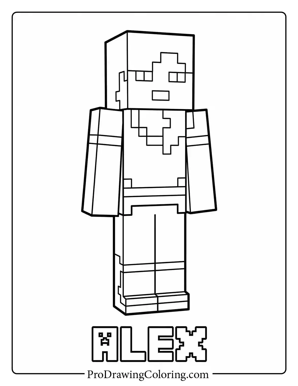 This exciting alex minecraft coloring page features the popular character standing tall, ready for an exciting blocky adventure.