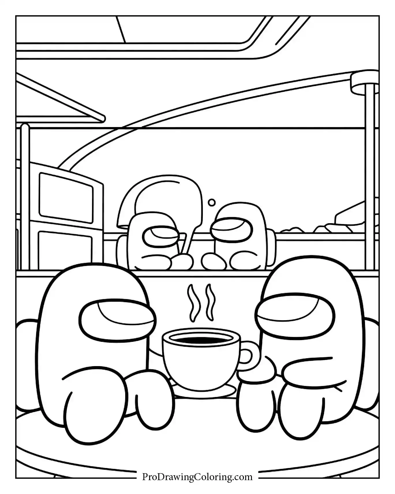 Among Us coloring pages – coffee break relaxing scene