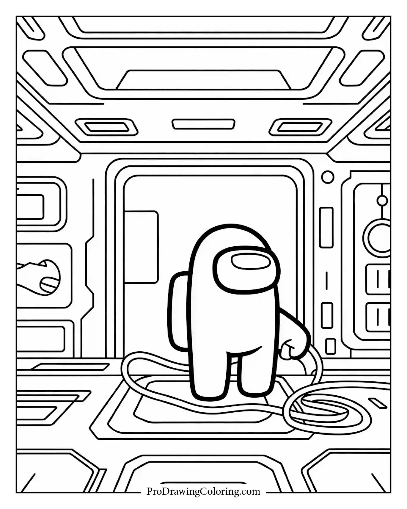 Among Us coloring pages – crewmate fixing wires in electrical room
