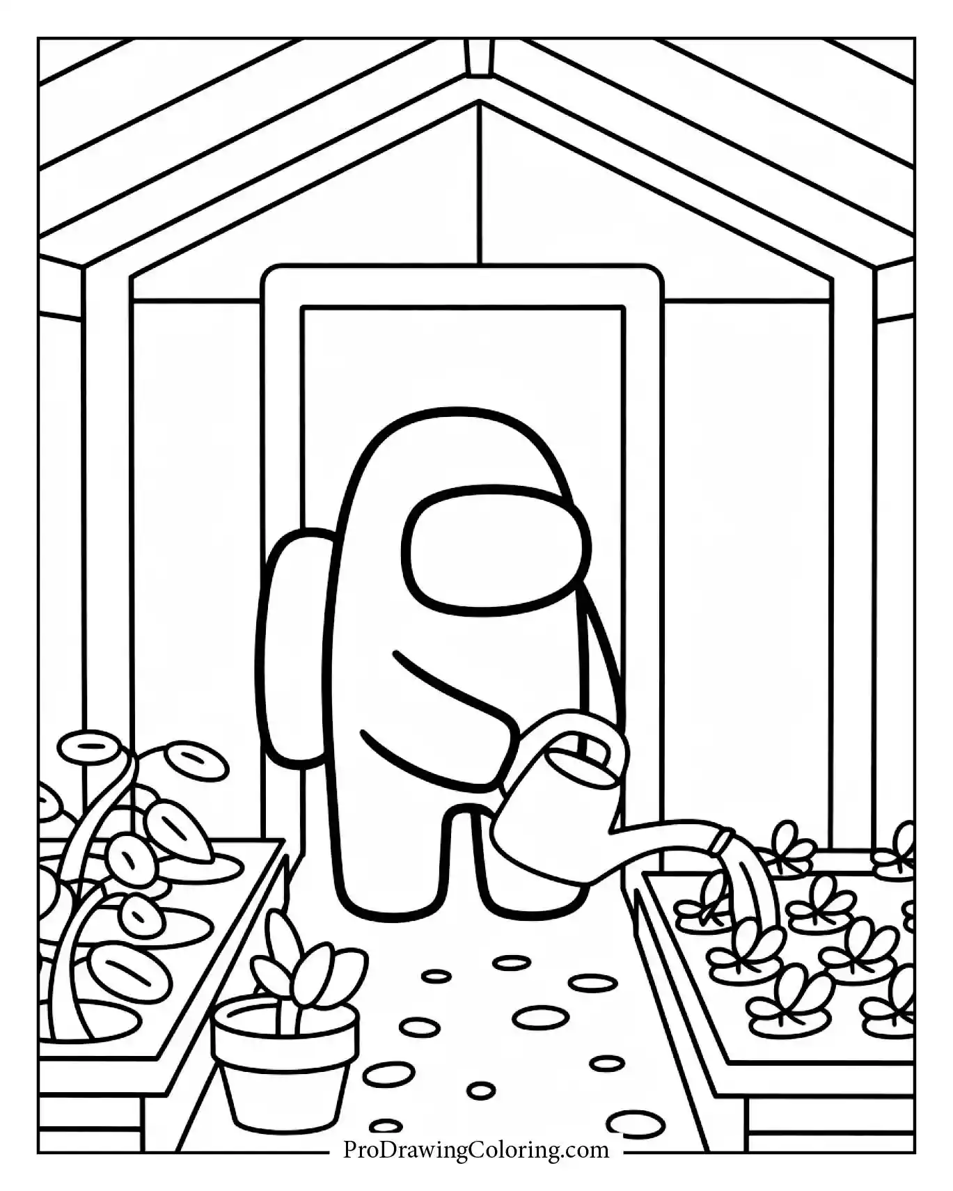 Among Us coloring pages – greenhouse plants task printable