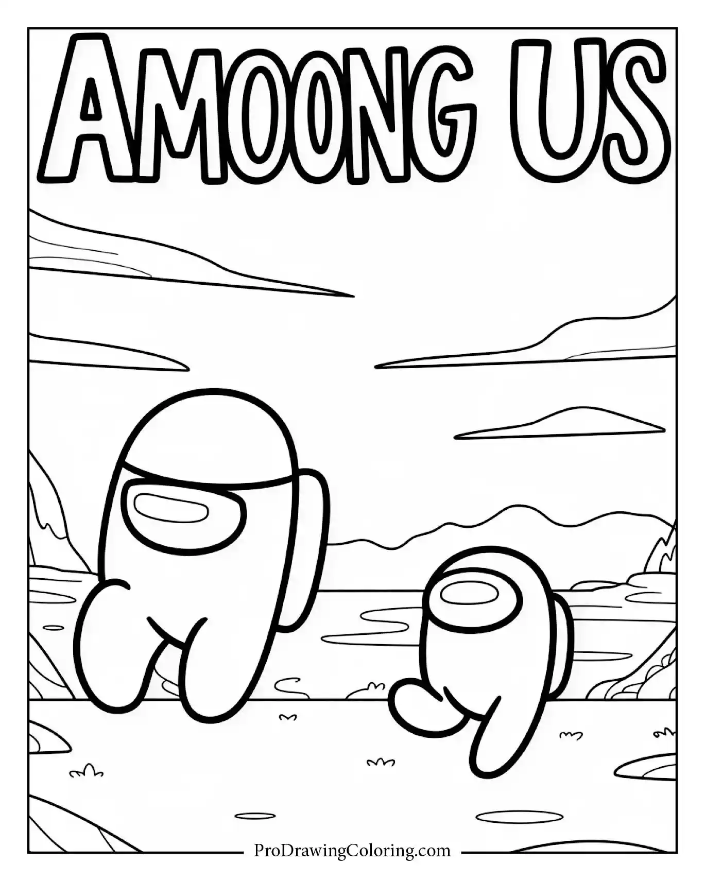 Among Us coloring pages – impostor chase pursuit scene