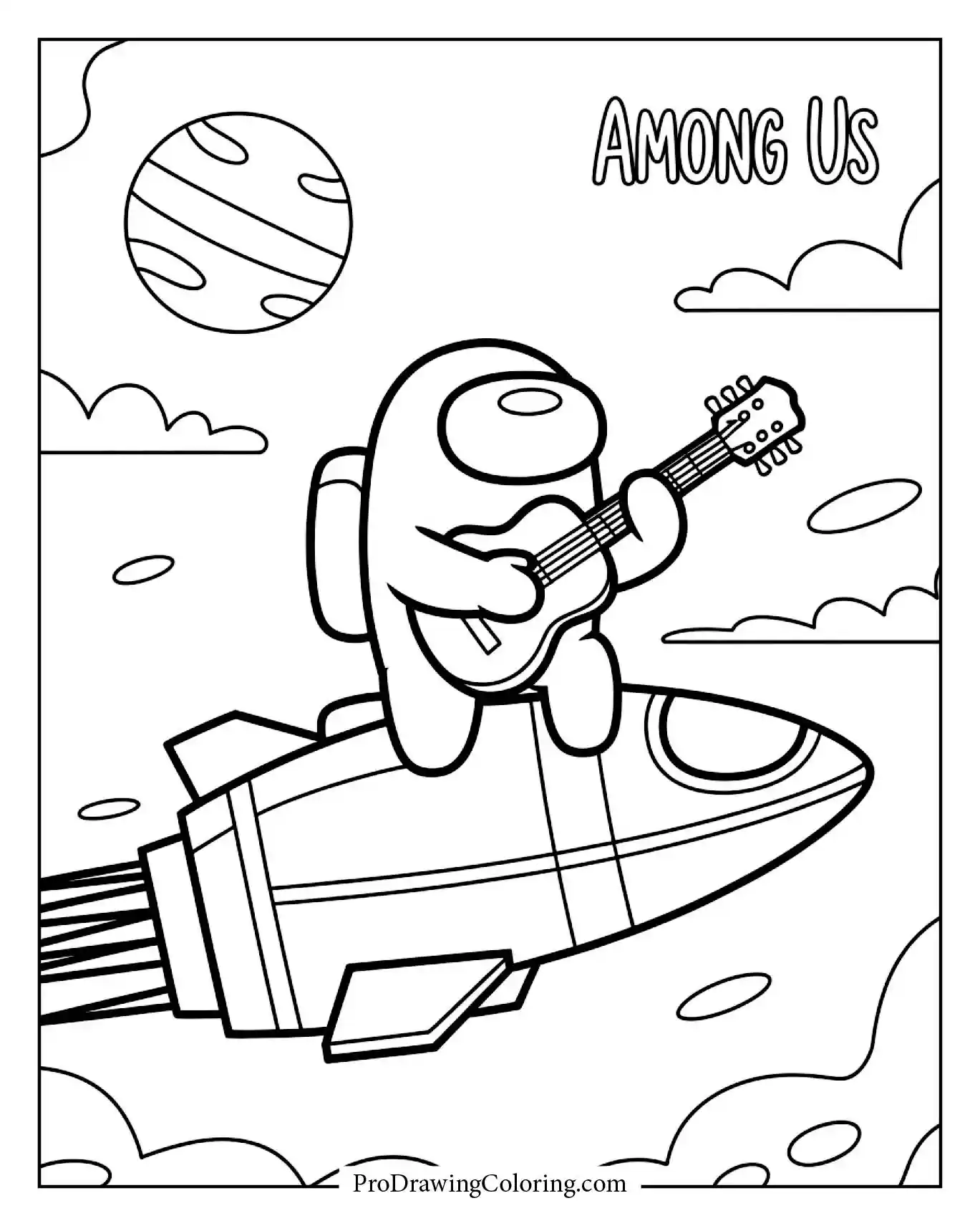 Among Us coloring pages – playing guitar music printable