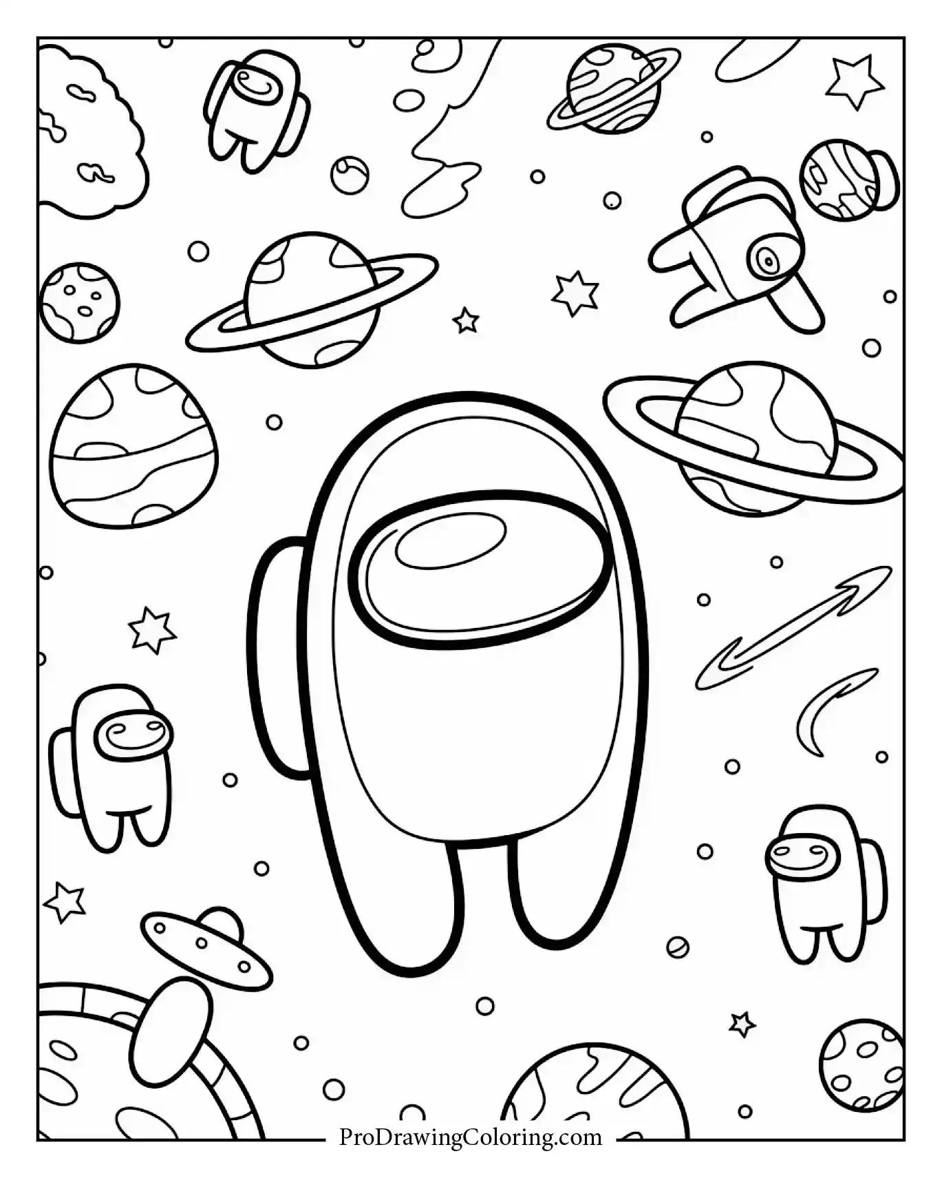 Among Us coloring pages – astronaut floating in deep space