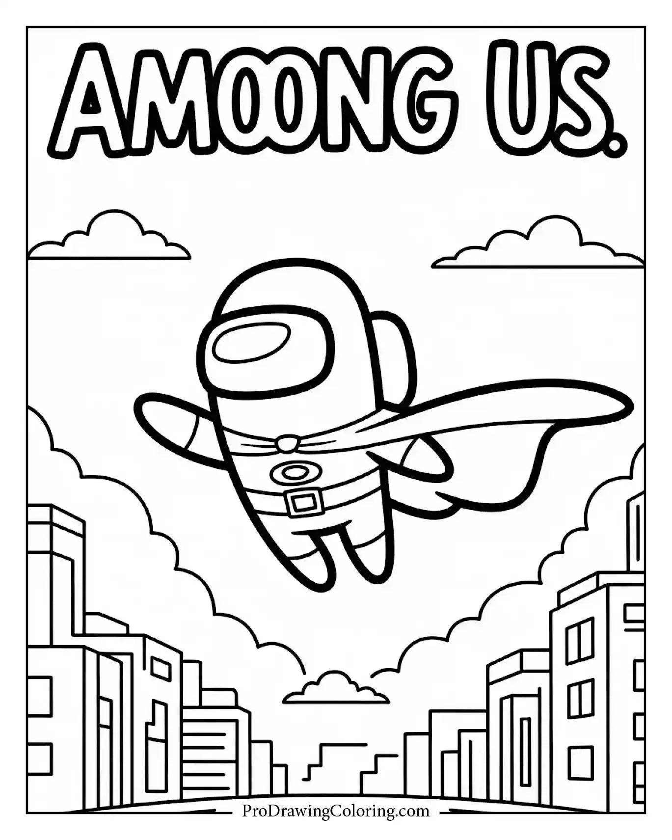 Among Us coloring pages – superhero crewmate wearing cape and mask
