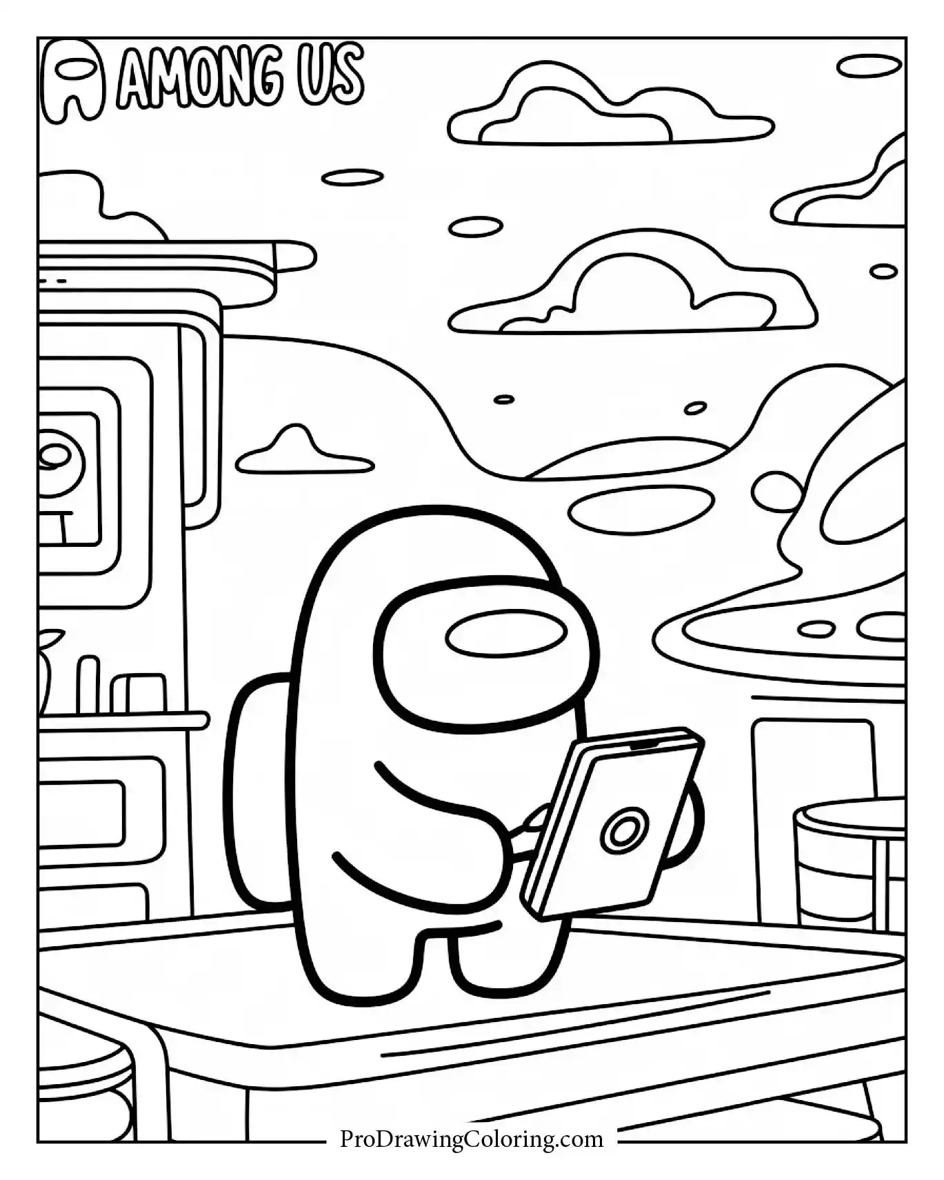 Among Us coloring pages – tablet task printable crewmate art