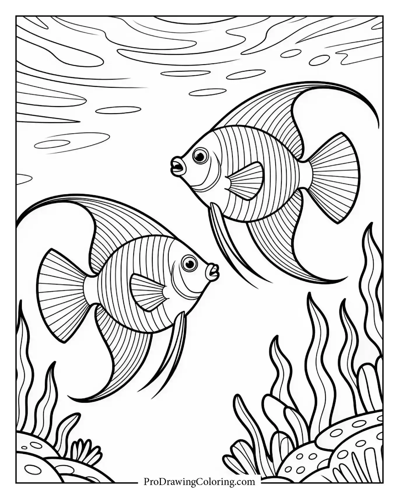 Graceful angelfish pair dancing underwater