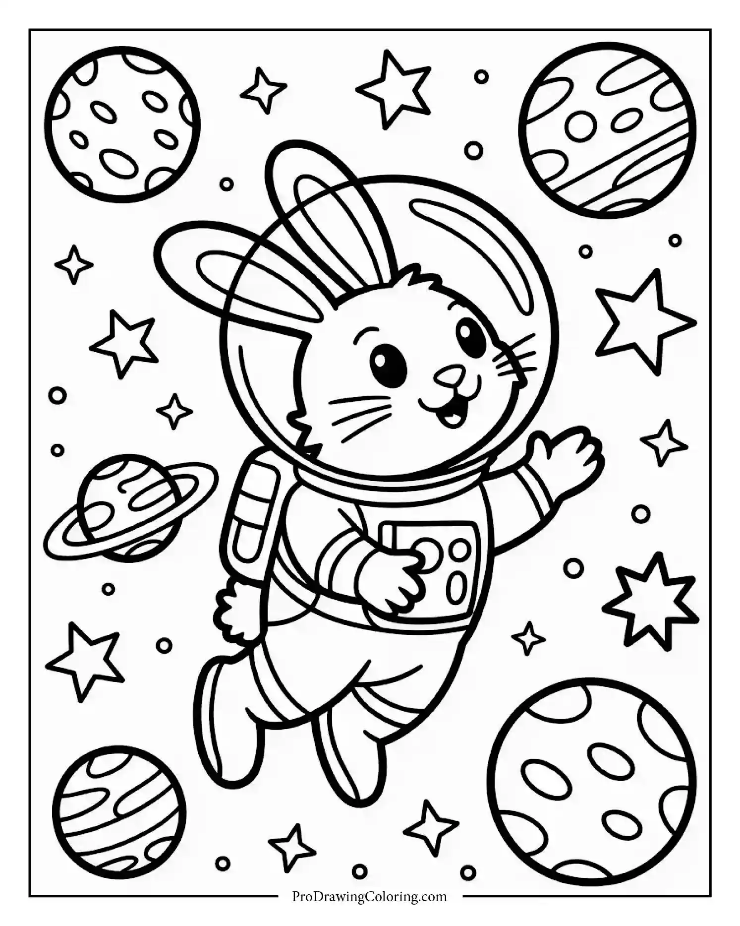 astronaut bunny in space Printable bunny coloring page with astronaut bunny floating in space, free for kids