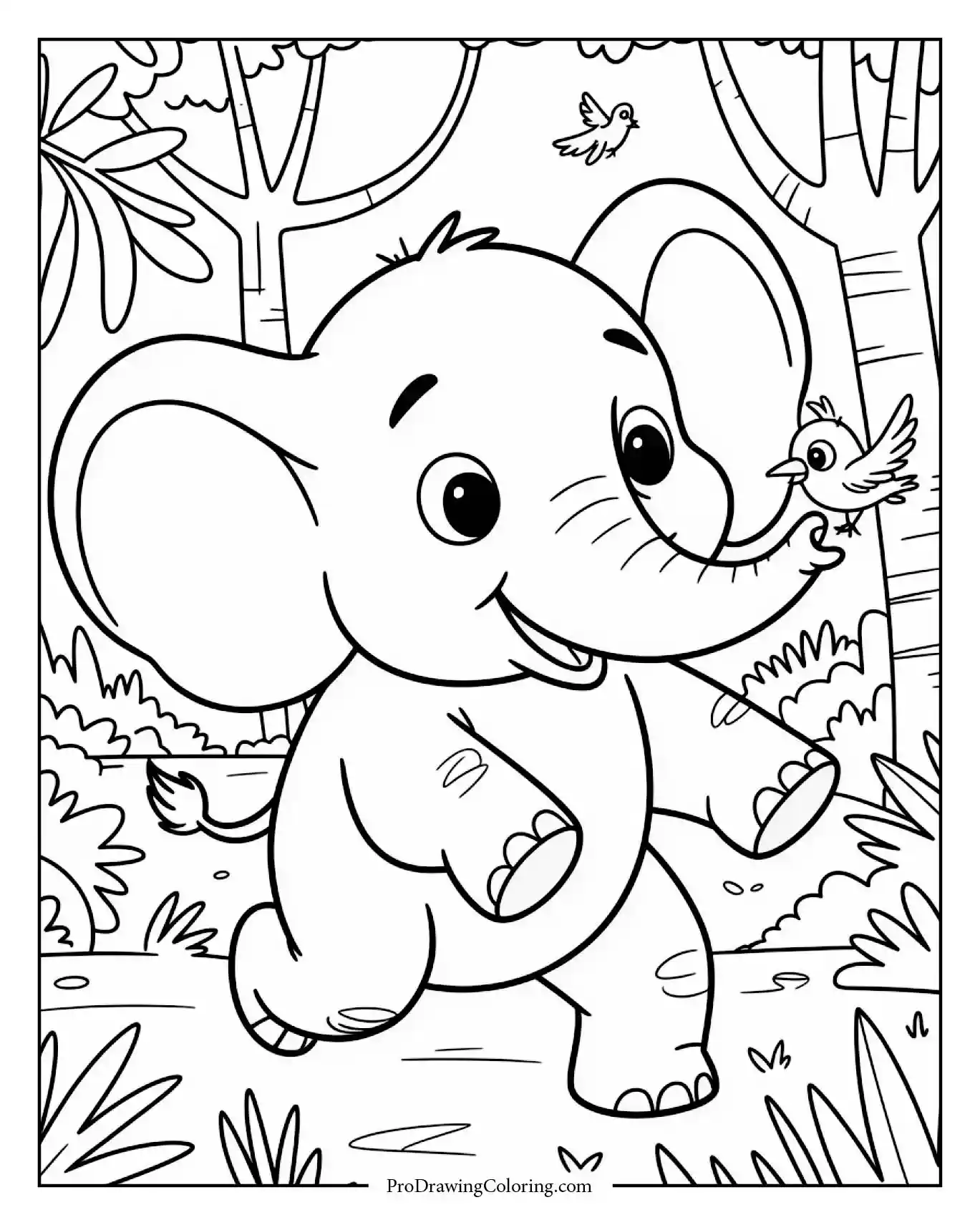 baby elephant forest bird Adorable baby elephant interacting with a small bird