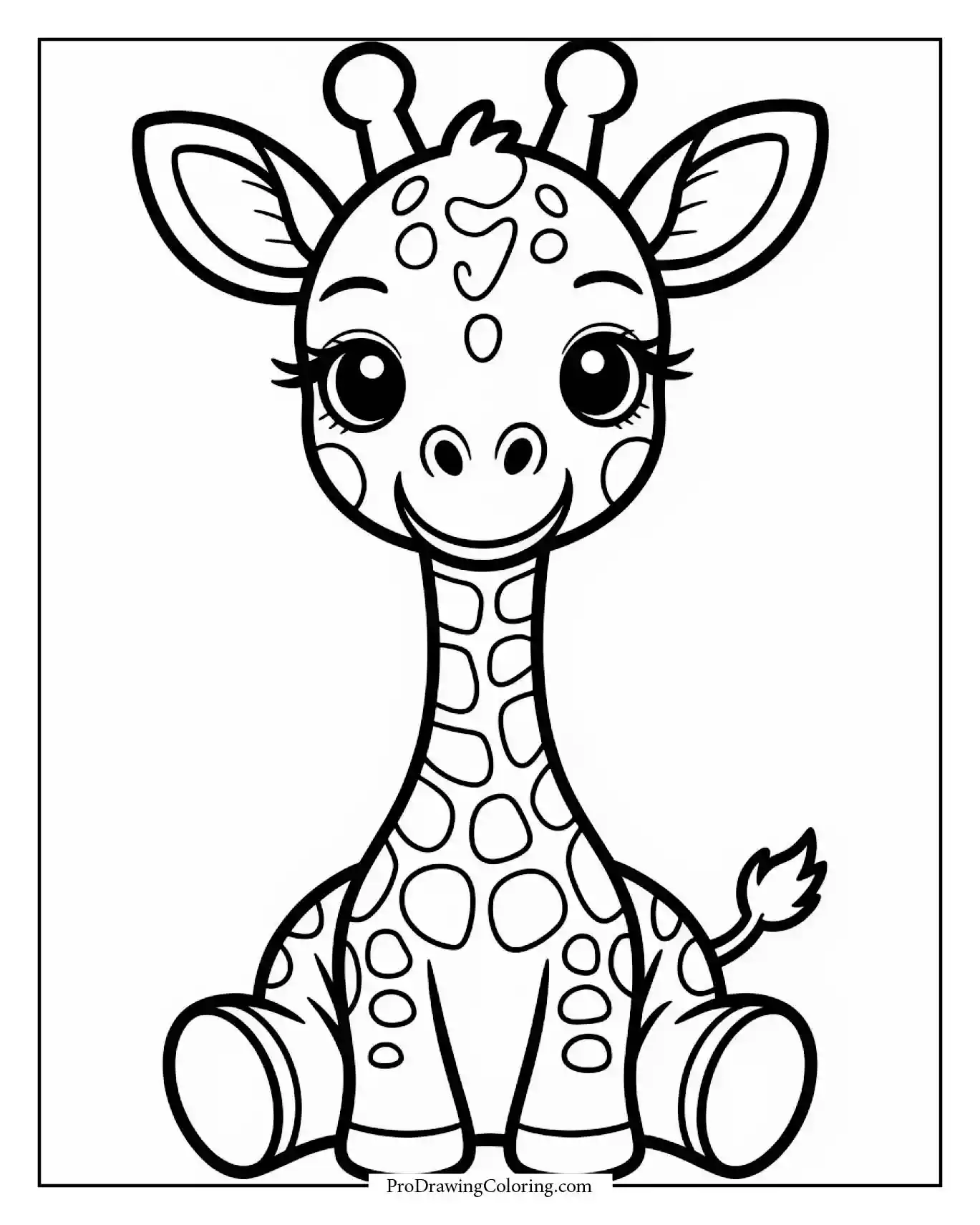 Baby Giraffe Sitting Coloring Page Adorable baby giraffe sitting, easy printable giraffe coloring sheet.