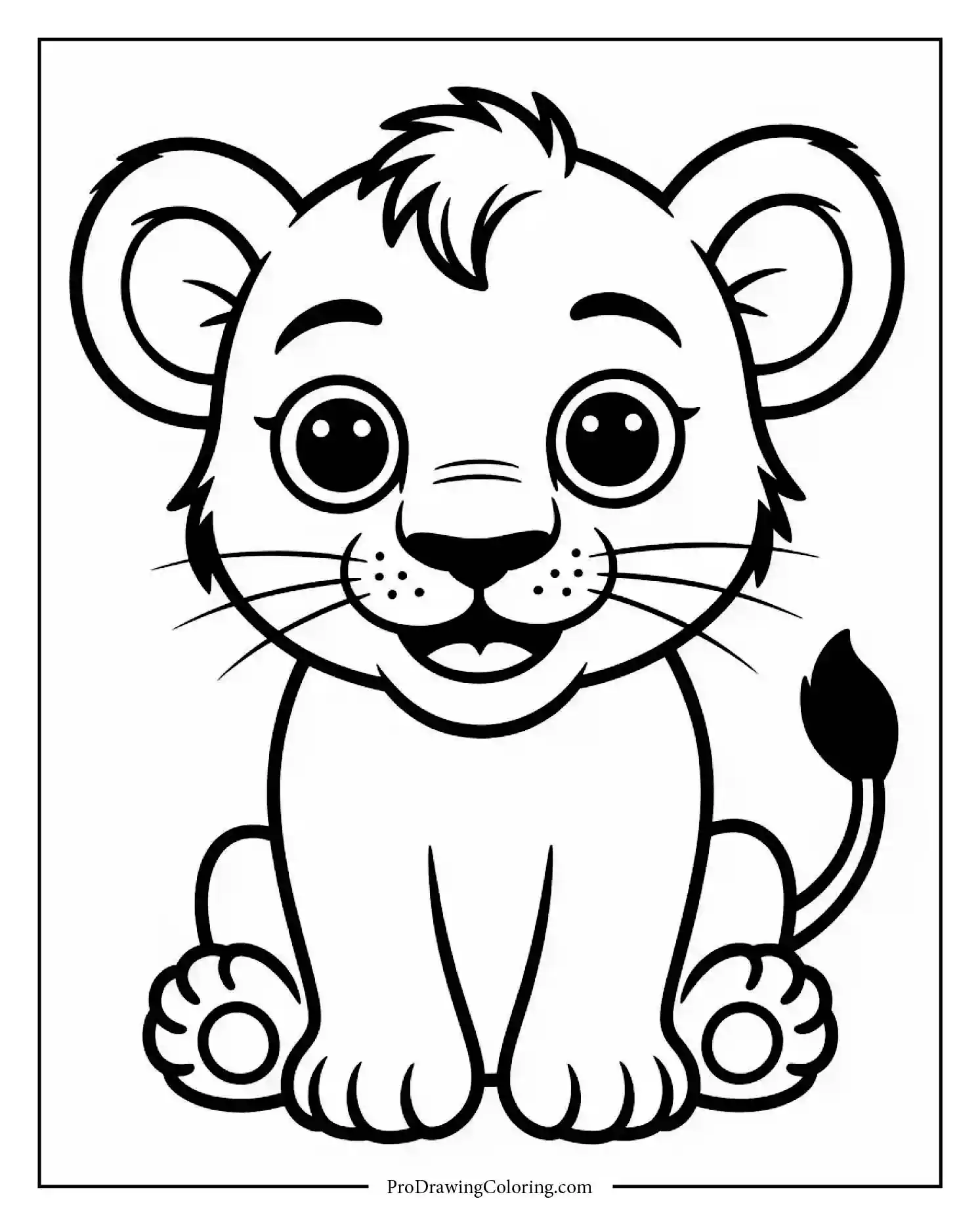 baby lion sitting A cheerful baby lion sitting proudly, eyes full of joy, ready to color for a happy moment.