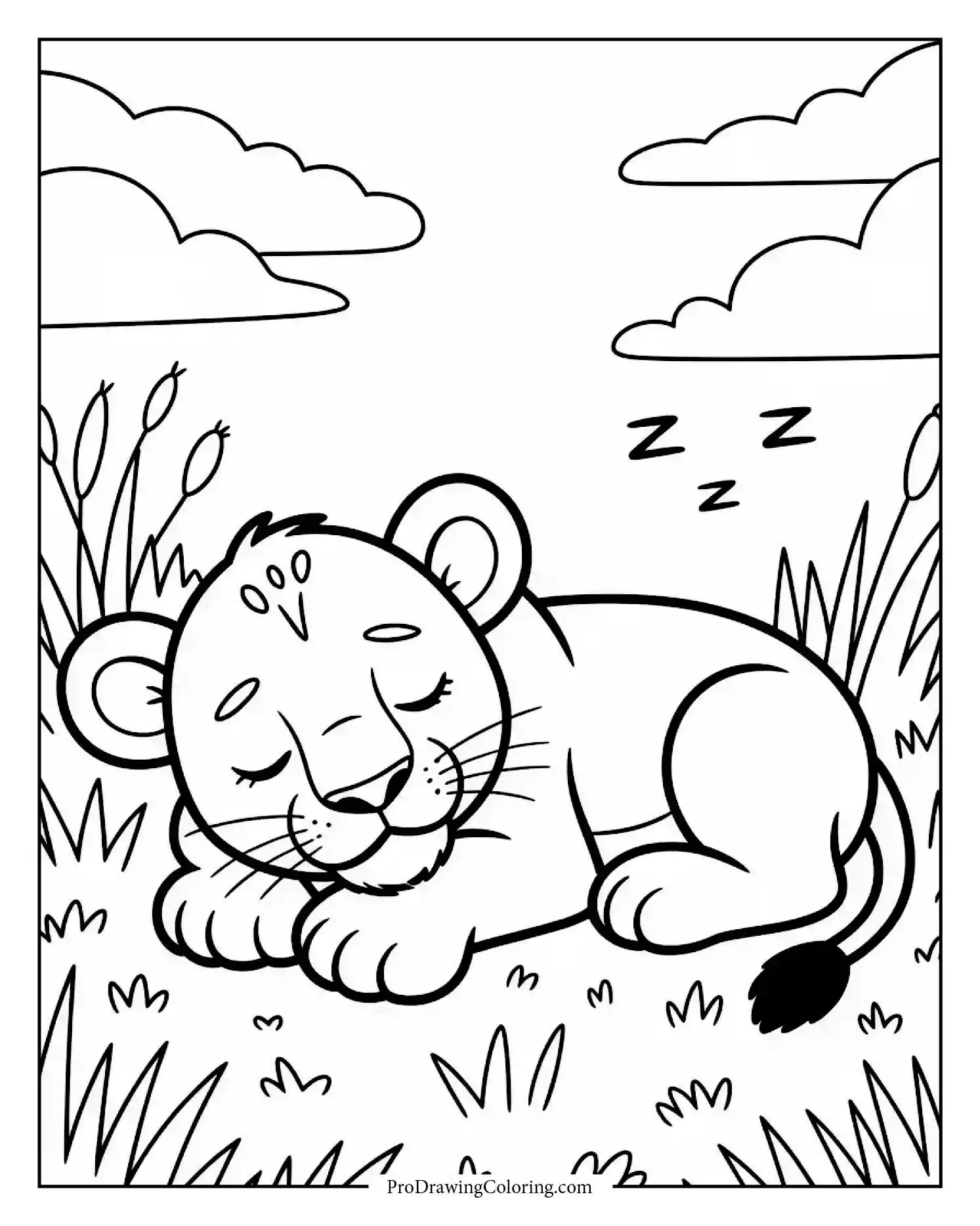 baby lion sleeping A peaceful lion cub sleeping on soft grass under gentle sunlight, calm and adorable.