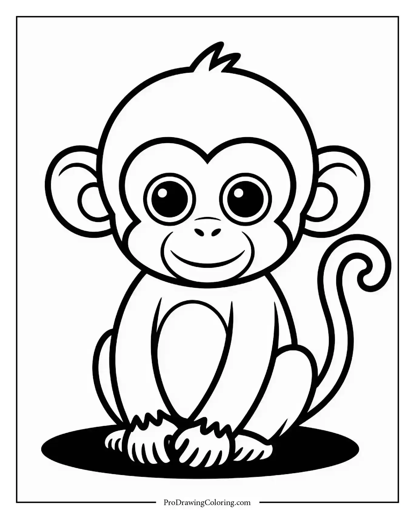 Baby monkey sitting down, printable monkey coloring sheet.